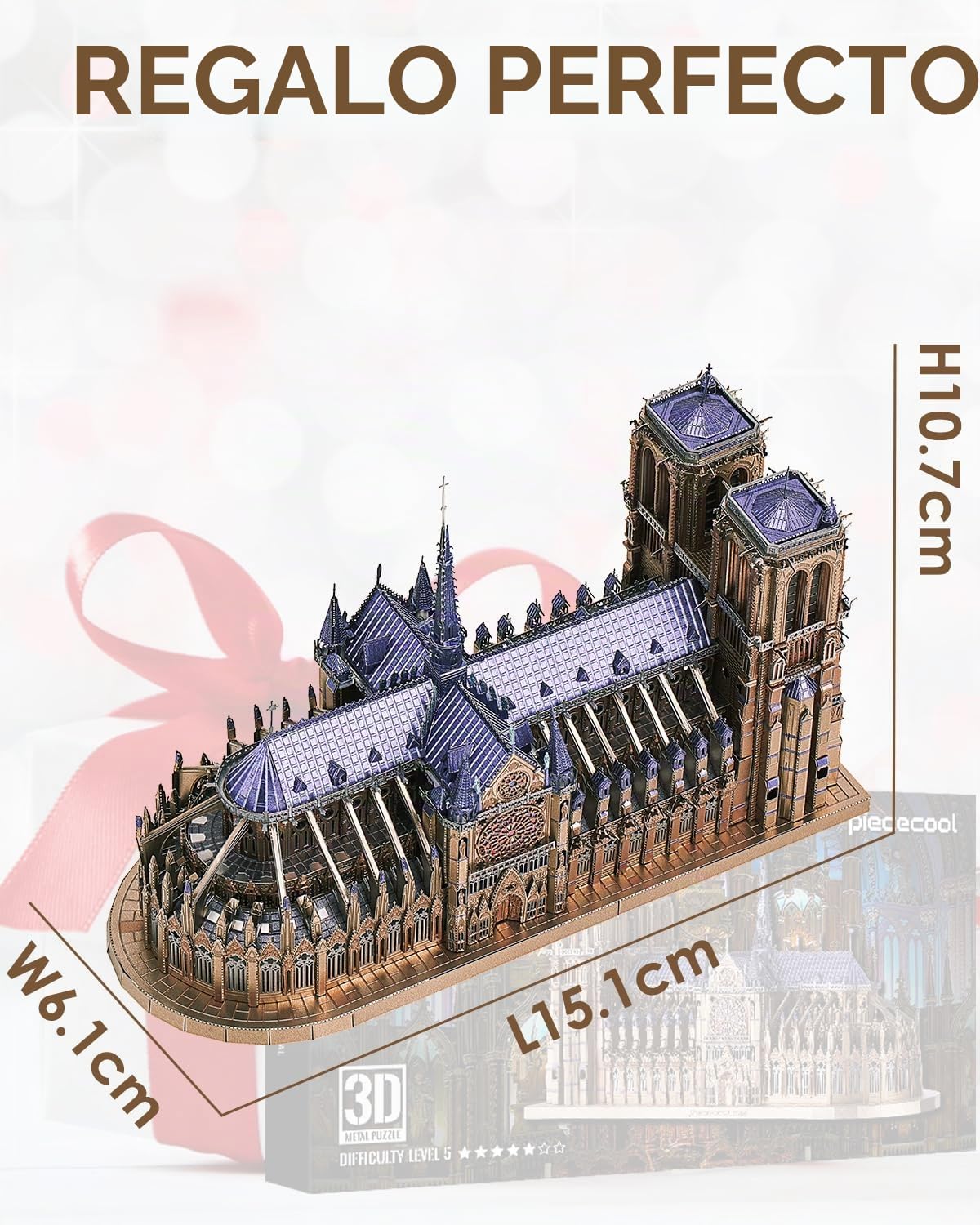 Piececool Metal Puzzle 3D Notre Dame de París, Edificios Famosos Maquetas para Construir Adultos, Puzzles 3D Maquetas para Montar, Acero Inoxidable Maqueta Metal, Recuerdos, Colección, 382 Piezas