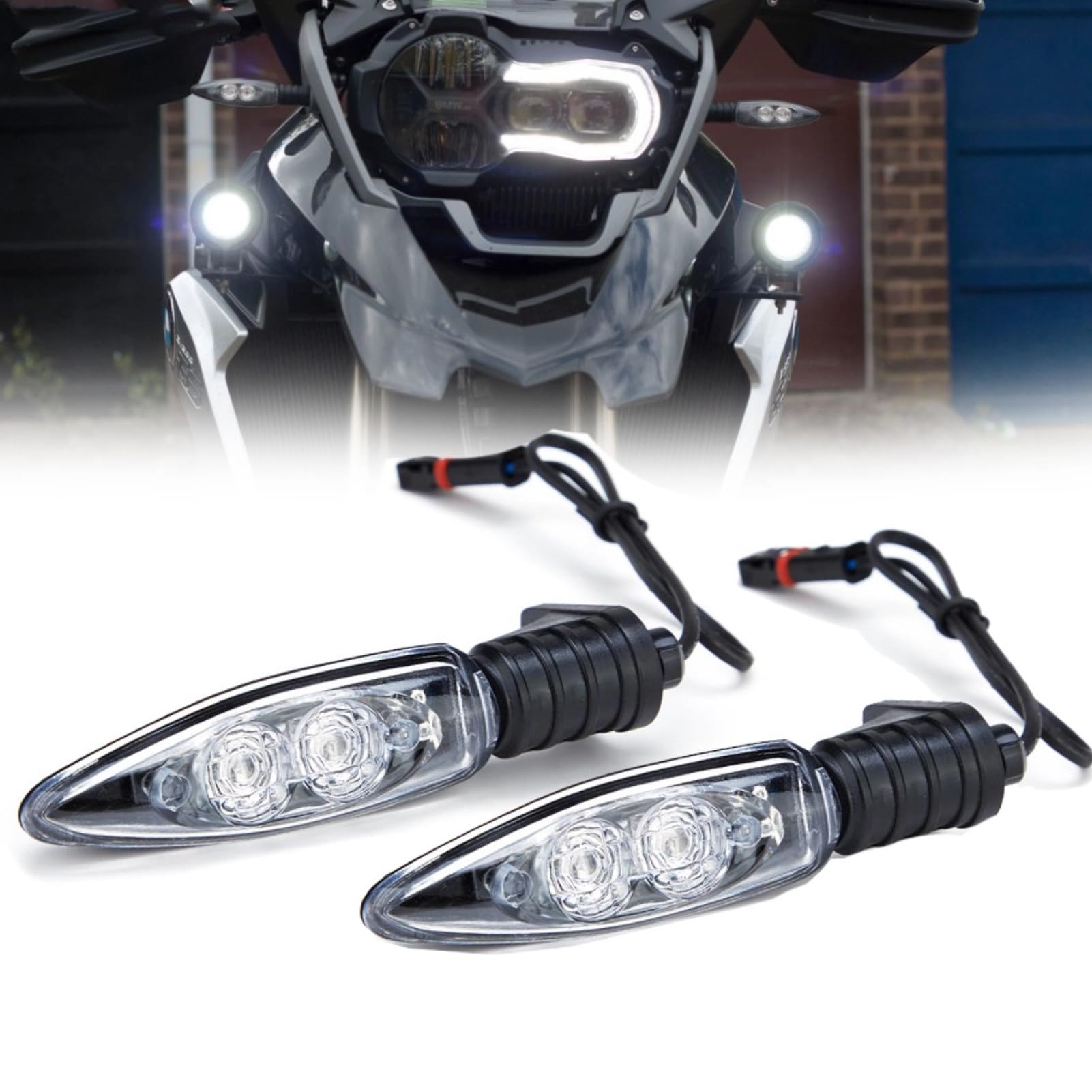 Area1 Set Frecce LED Moto Omologate E (2 Pezzi) M8 + 2 Resistenze – Compatibile con AD88 (Blinker + Resistenze