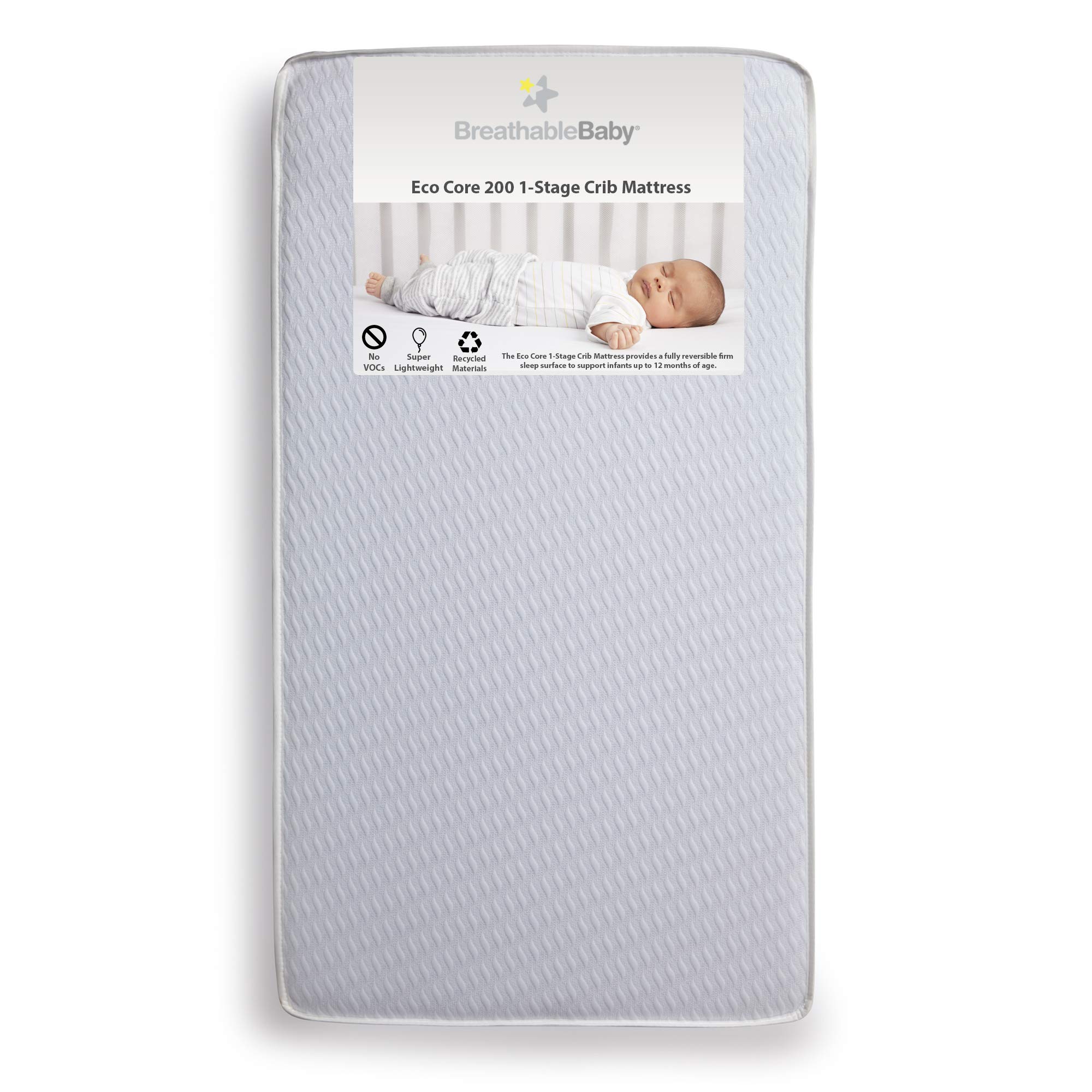 BreathableBabyEcoCore 200 Reversible Firm Crib Mattress — Non-Toxic, Water & Stain Resistant, No VOCs or Chemicals, No Foam or Latex — 52” x 28” x 5.5”