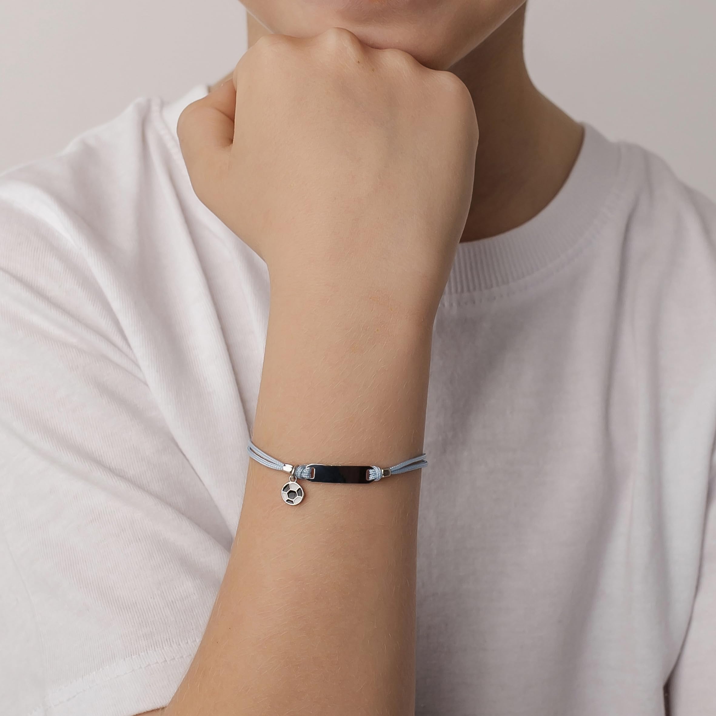 Sakrami Bracelet Argent 925 Enfant Cordon Bleu Ballon de Football Plaque Gravable Kids Collection + Emballage Cadeau Personnalisé - Bracelet de Naissance Communion ou Baptême