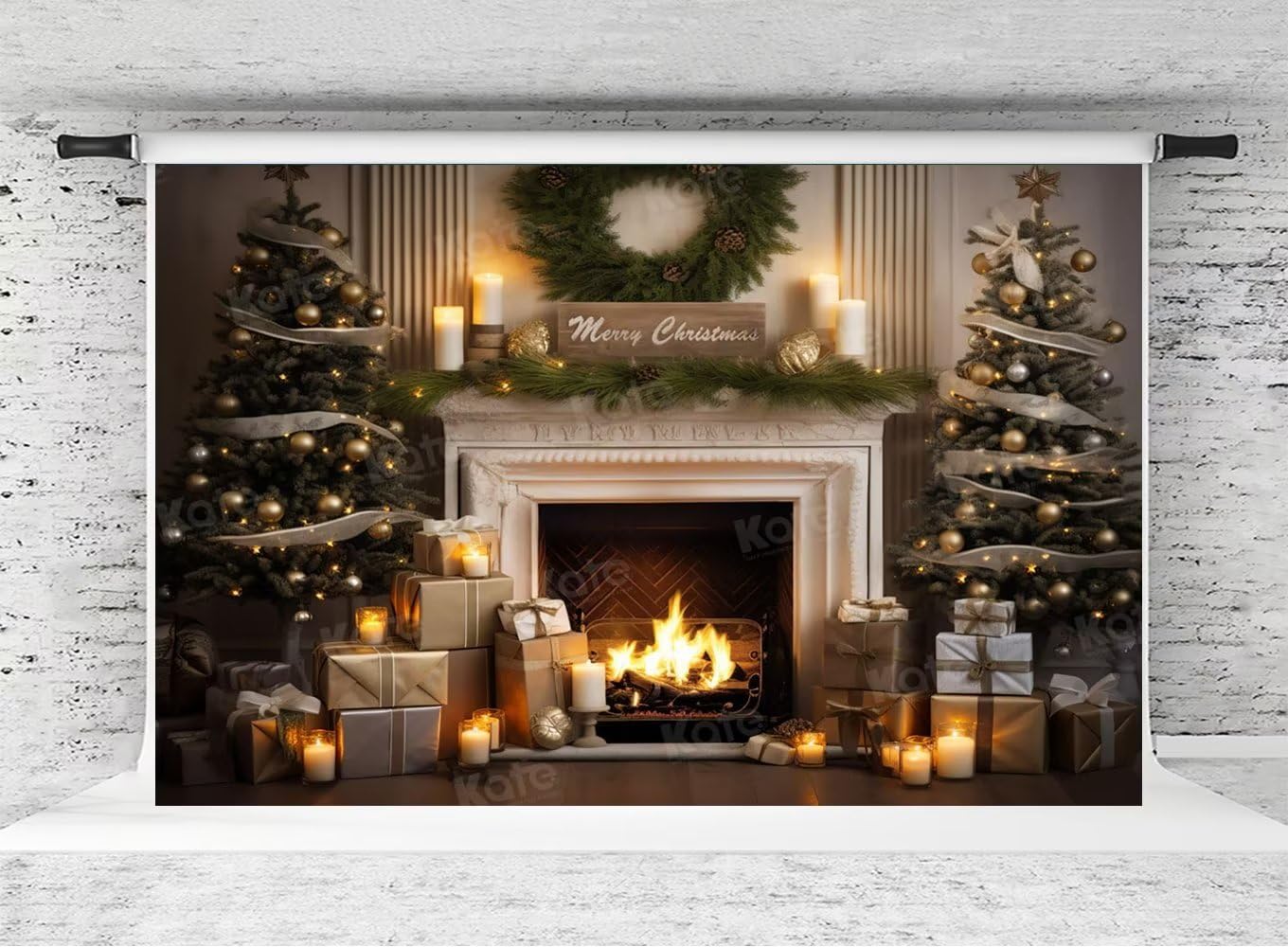 Kate Christmas Photo Backdrop Xmas Fireplace Photography Background Santa Home Decoration Family Phohoshoot Props, 7x5ft