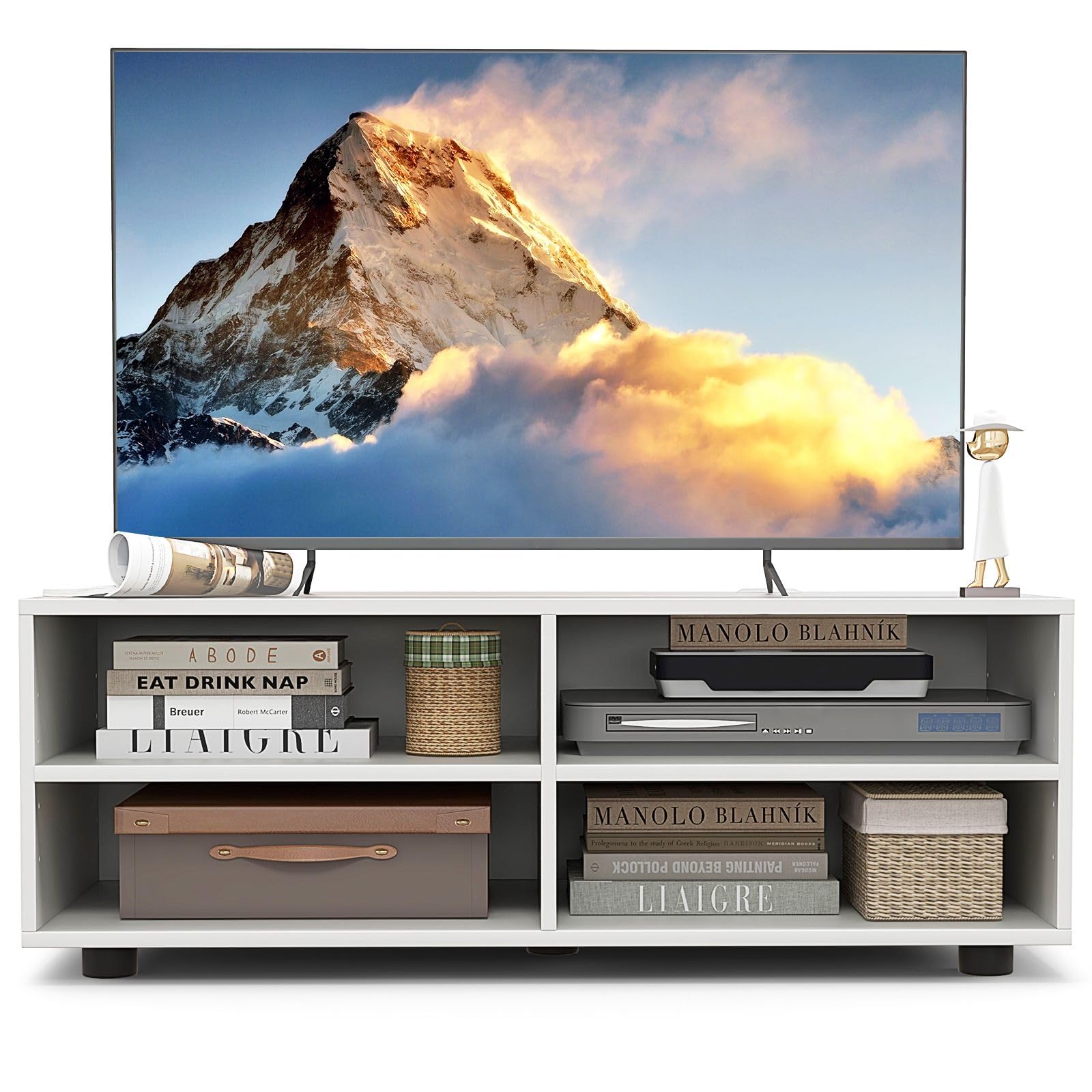 CASART TV Stand, 3-Tier Wooden TV Cabinet with Adjustable Shelves, Modern Living Room Media Entertainment Center for TVs up to 40" (White, 4 Cubes-90 x 39 x 33cm)