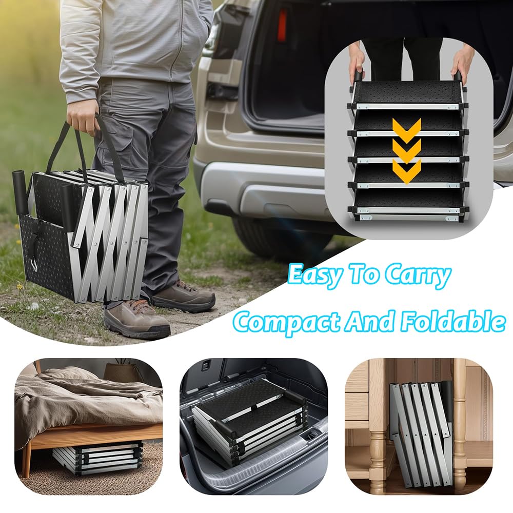 Rampa para Perros Coche para Hyundai Click Getz TB/Creta Cantus ix25, Escalera Plegable para Perros con Marco de Aluminio Antideslizante para SUV Camión