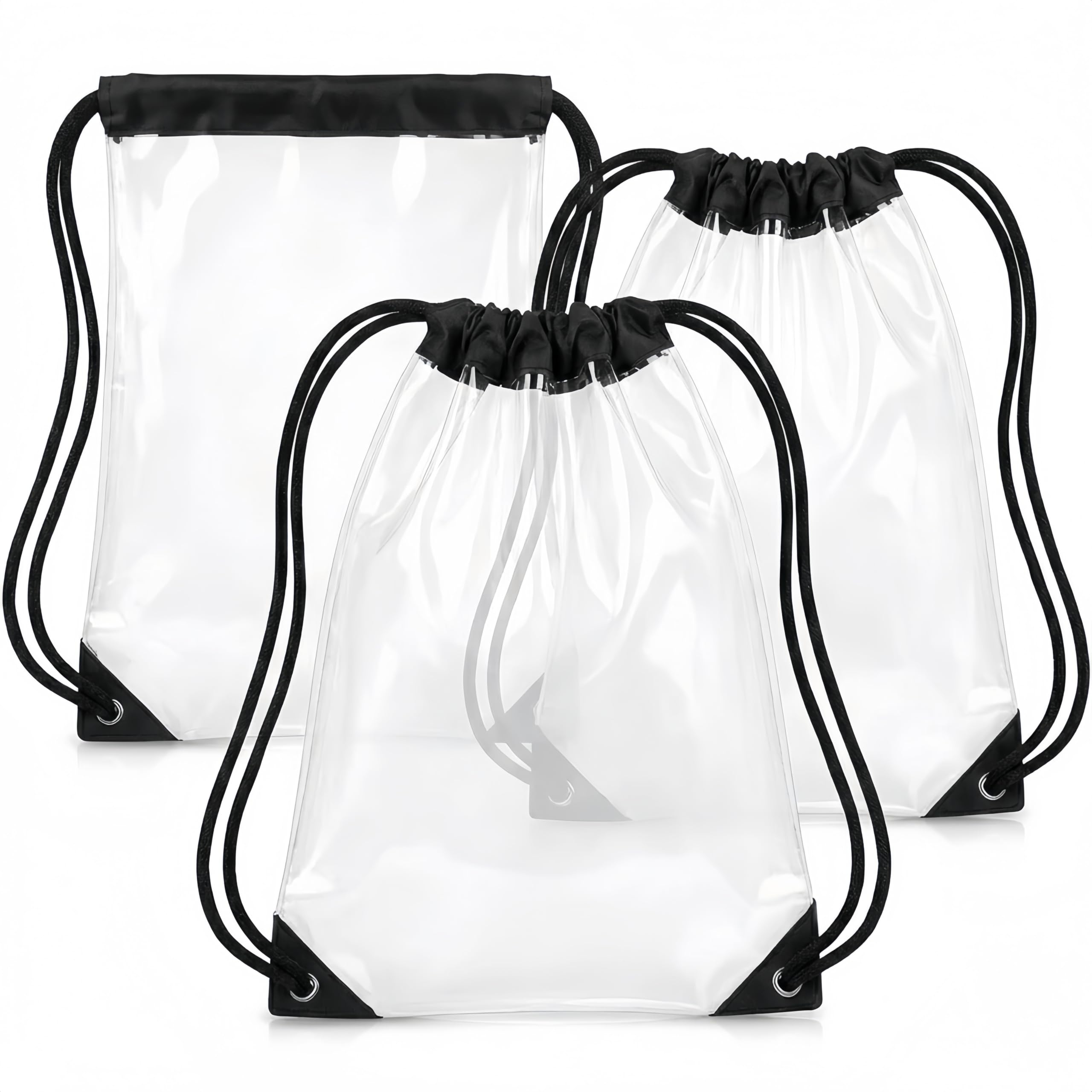 WEIMU 3 Pack Clear Drawstring Bags - PVC Backpack, Waterproof Drawstring Pockets, Unisex, Great for Sporting Events, Work, Concerts, and More