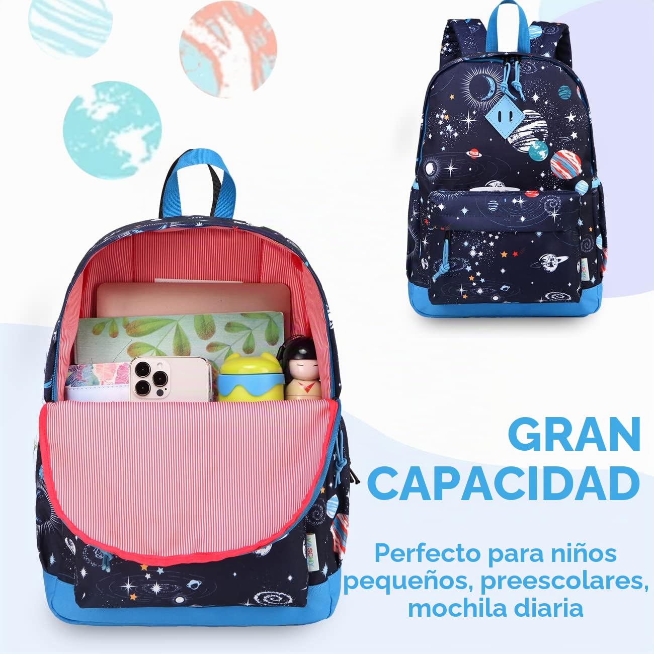 VASCHY Mochila Niña,Mochila Infantil 4-6 Años para Escolar Ajustar Carpeta A4 con Bolsillos Laterales y Correa en Pecho