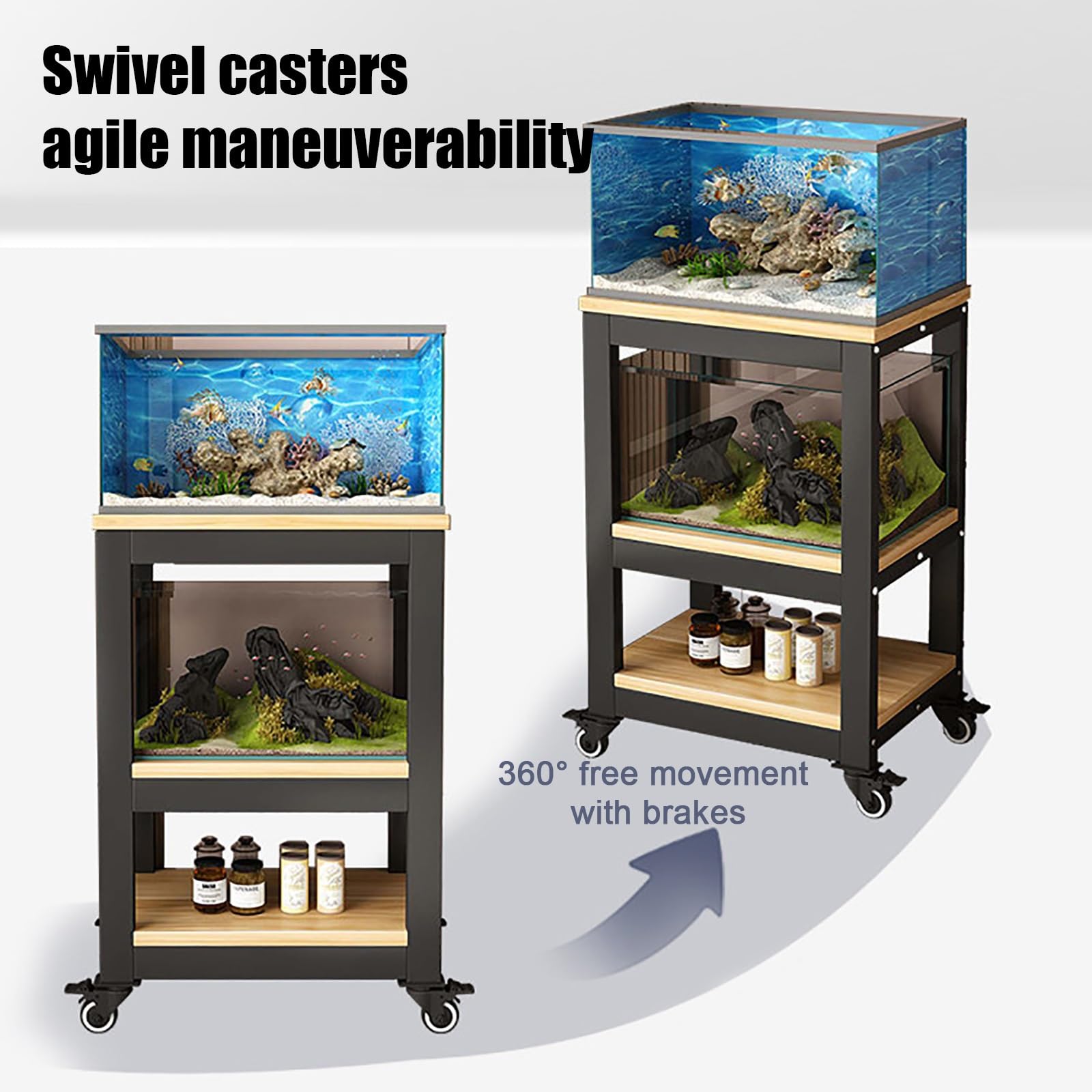 Supporto Acquario, Acquario con Mobile, Supporto per Terrario | Ripiani a 3 Livelli, Portata di 250 kg, Ampio Spazio di Stoccaggio a Vista(White C,51x40x103cm/20x16x41in)