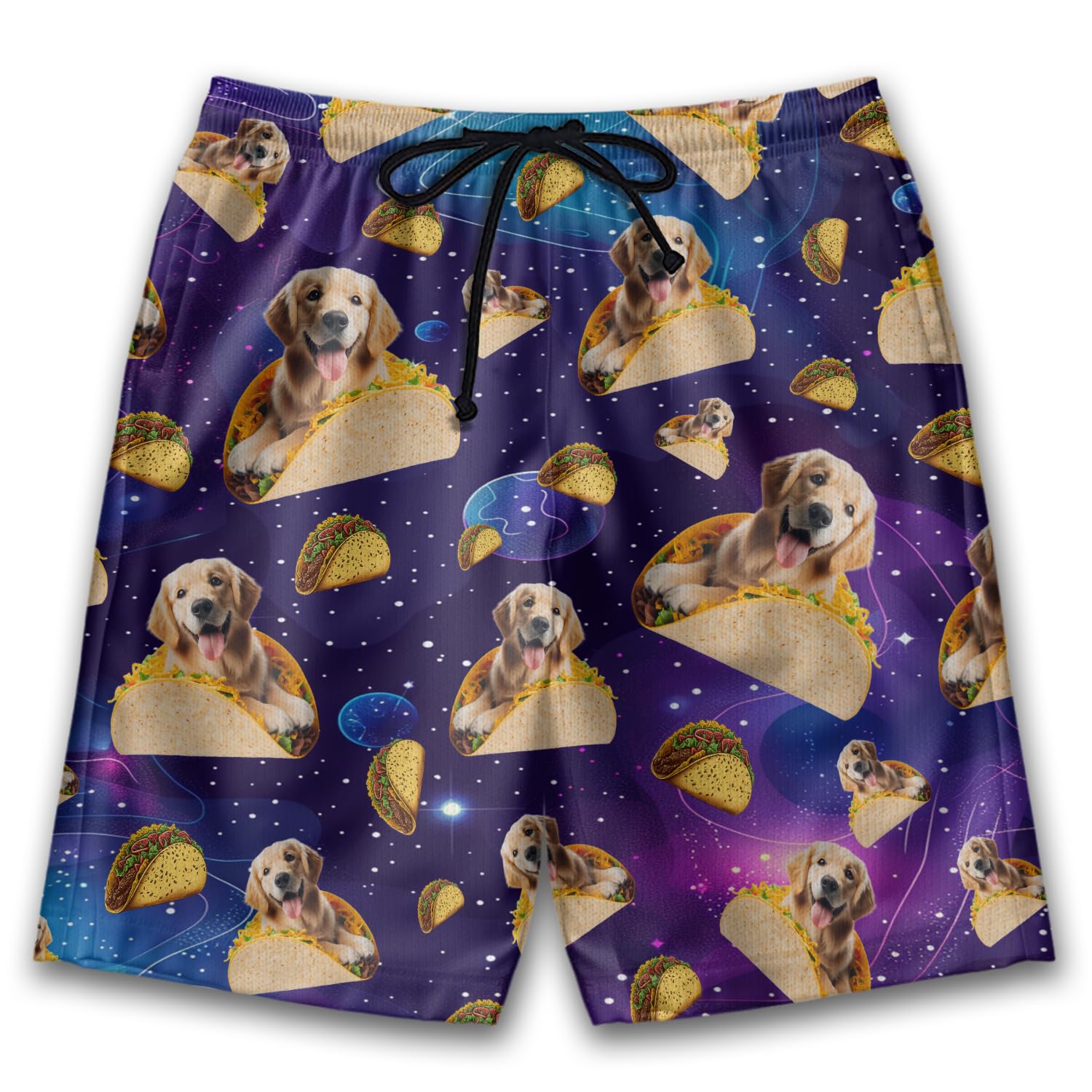 Funny Taco Golden Retriever Mens Swim Trunks - Lovely Dog Hawaiian Mens Shorts - Summer Drawstring Beachwear Shorts Series 65 Size XL