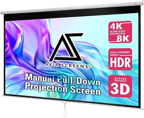 Akia Screens 100 Inch Pull Down Projector Screen, Manual Retractable