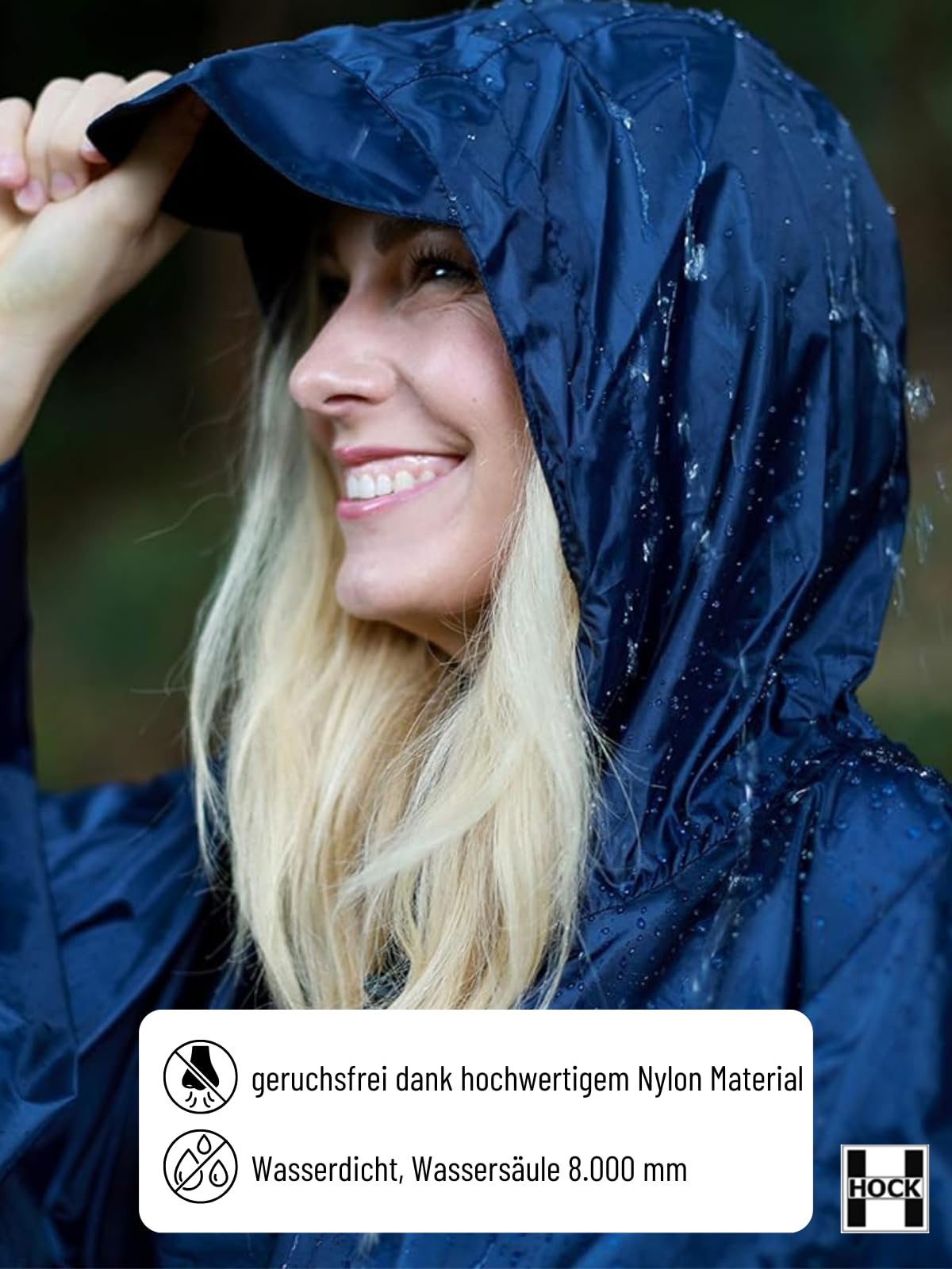 HOCK Rain Star - Poncho de lluvia extralargo con capucha y bolsillo en el pecho, 100% resistente al agua, ligero protector de lluvia unisex