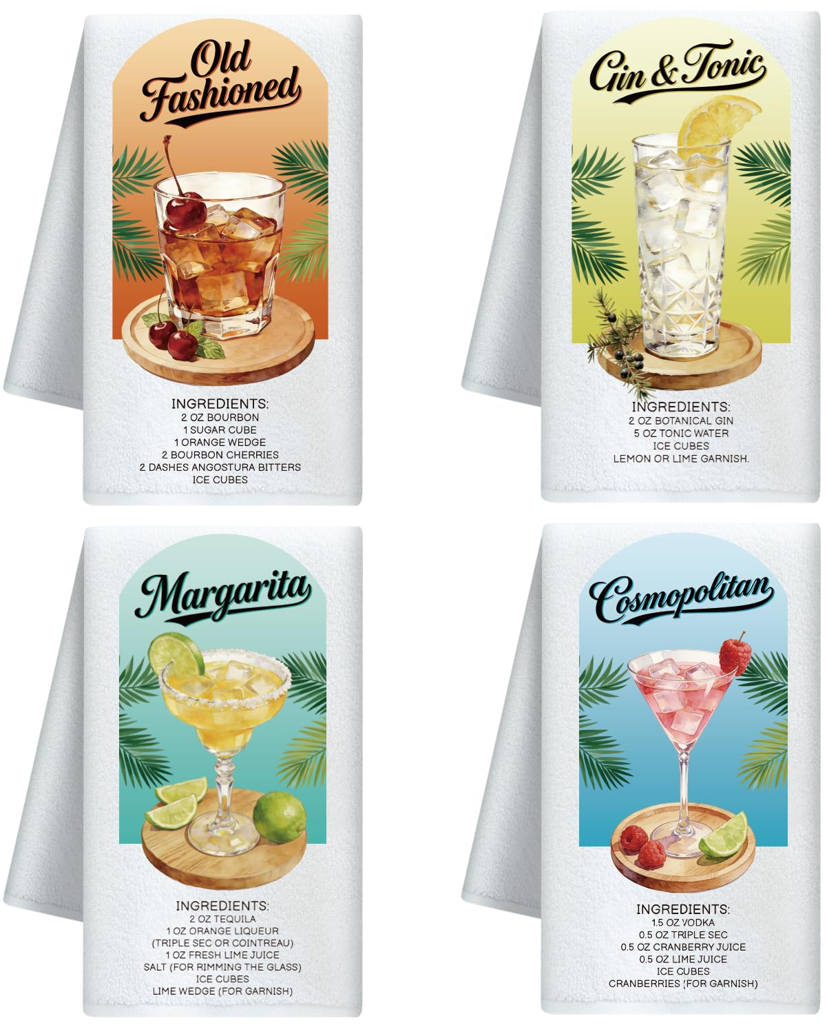 CUTHOLLOW 4Pcs Cocktails and Recipe Kitchen Towels Cute Tea Towels