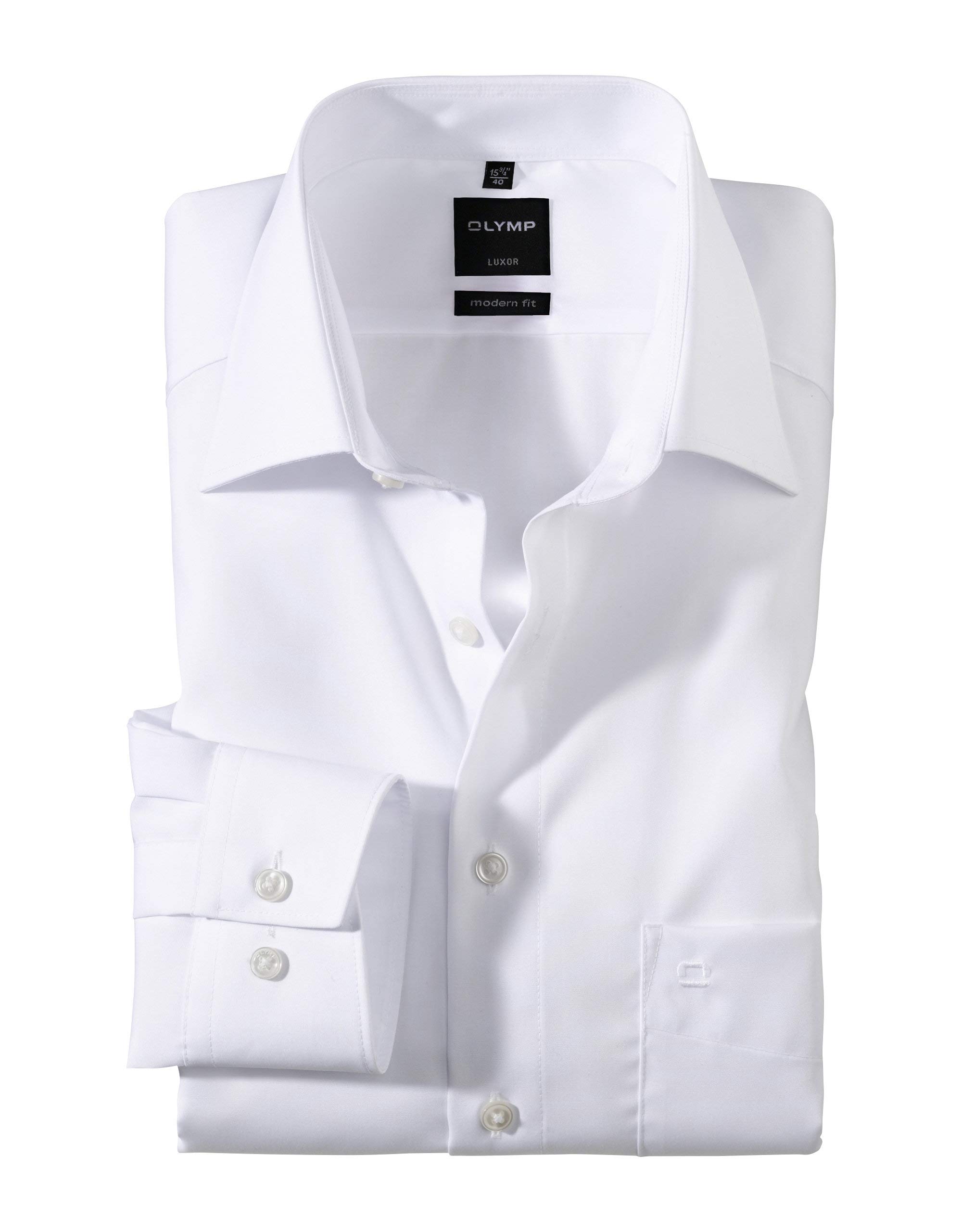 Olymp Men Shirt Long Sleeve Luxor,Plain,Regular Fit,Classic,Weiß 00,46