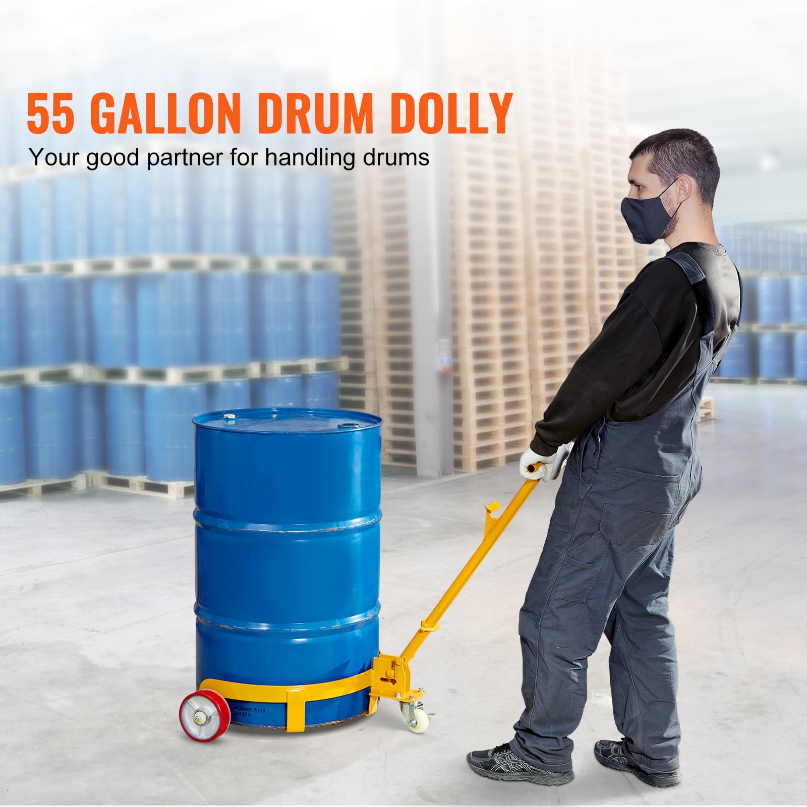 Happybuy 55 Gallon Drum Dolly, 1200 lbs Load Capacity, Barrel Dolly Cart Drum Caddy Round Dolly Steel Low Profile, Heavy Duty Steel Frame with Adjustable Handle 3 Wheels