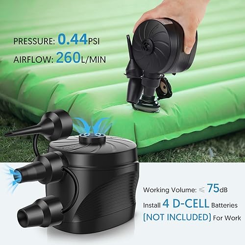 Miniatura 4 de Electric Air Pump for Mattress, Battery Powered Portable Airbed Camping inflatables Paddling Pool Beach Toys, Inflate Deflate air Pumps with 3