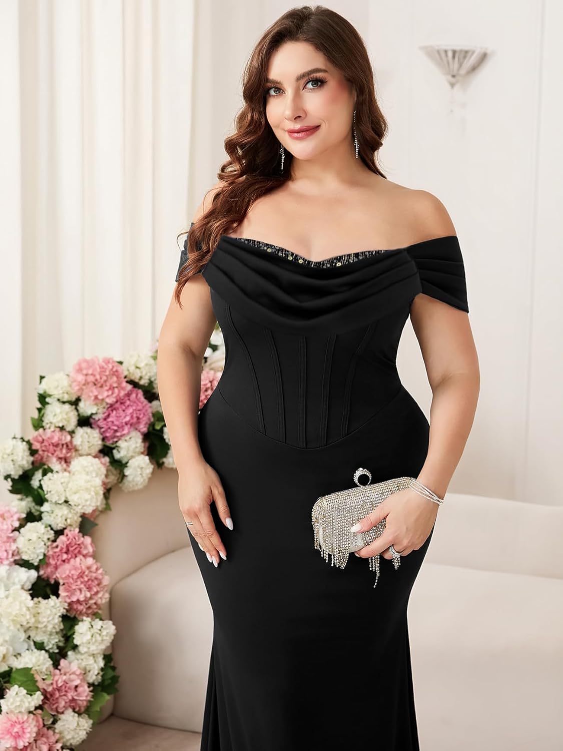 CYCLAMEN Women's Plus Size Formal Off The Shoulder Dress Mermaid Maxi Bodycon Evening Gowns Cocktail Prom Party Dresses - Image 2