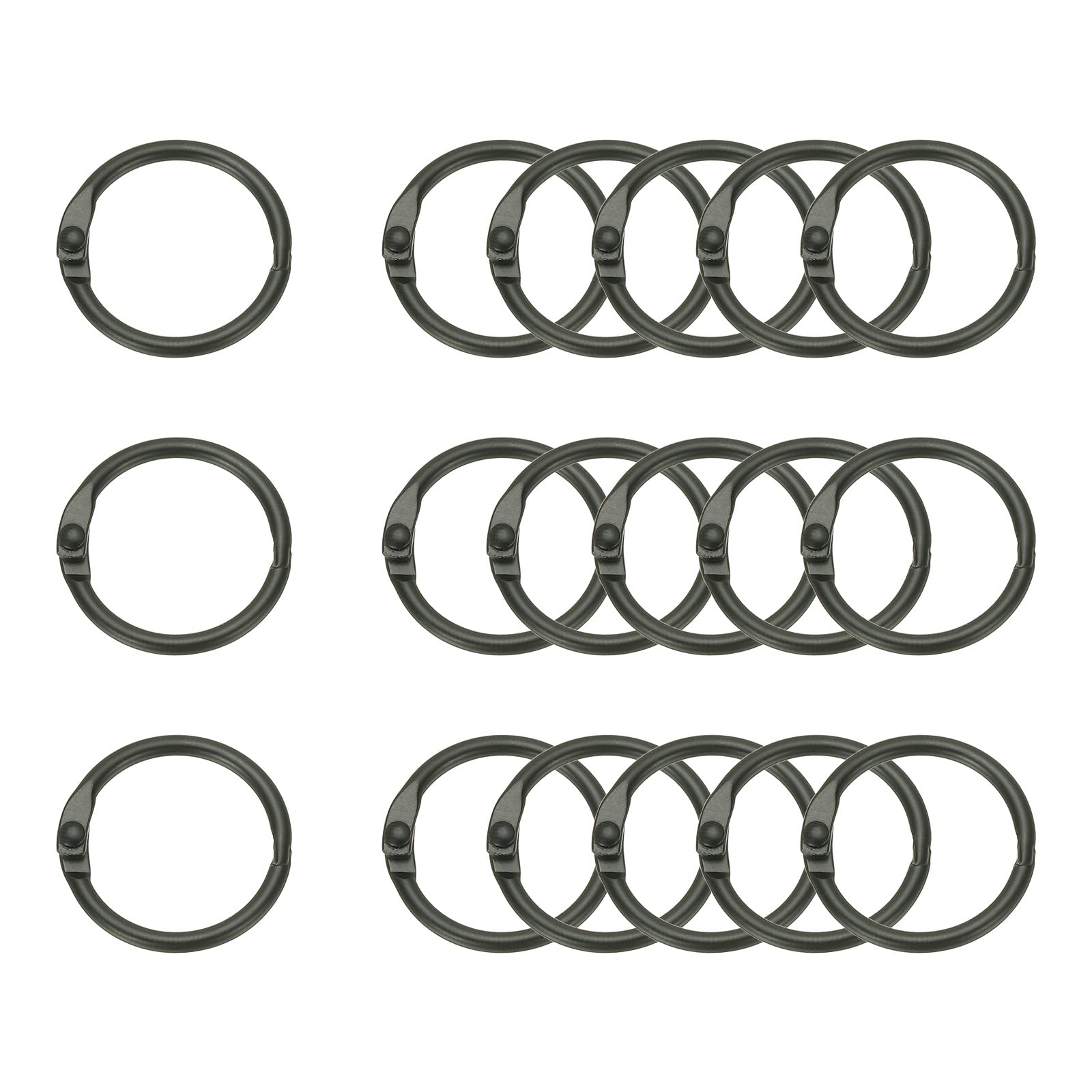PATIKIL 18Pcs Loose Leaf Binder Rings, 0.9 Inch Metal Open Card Rings Heavy Duty Book Rings for Key Index Card Rings Paper Rings Office, Black