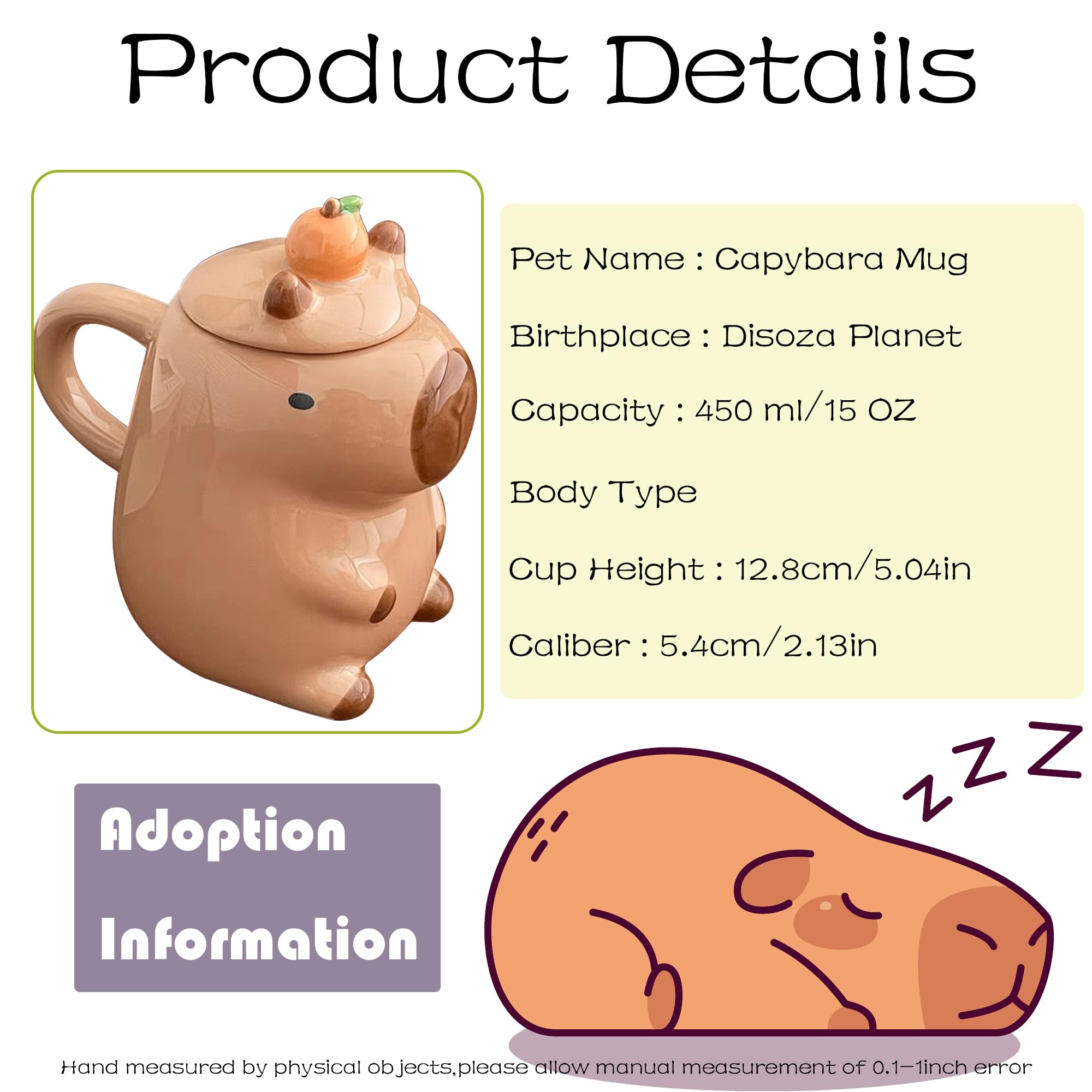 Disoza 450 ml kubek Capybara Słodkie kubki Kubek do kawy Prezent urodzinowy Kubek do herbaty z pokrywką Kubek do kawy dla dziewczyny Kobiety