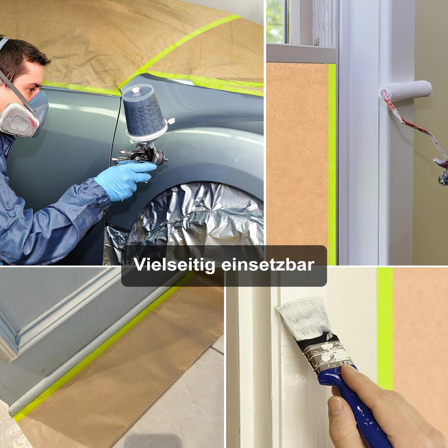 Papiers de Masquage Peintre Rouleaux de Papier de Masquage 6 Rouleaux Bache Protection Peinture Kraft 45cm x9m pour Peinture Automobile Protection Meubles Voiture et Revêtement du sol