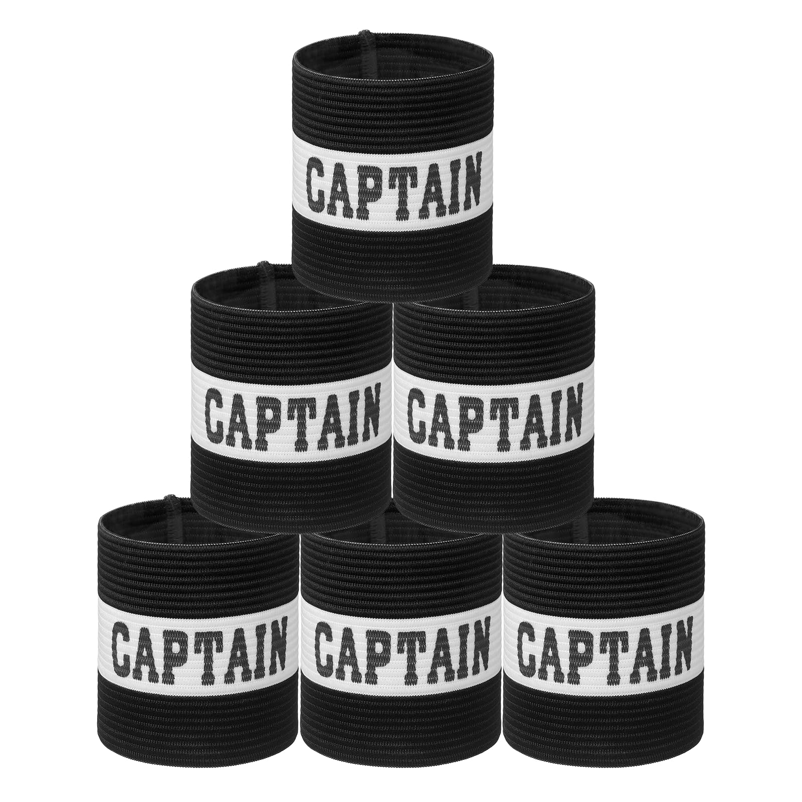YELARXI Captain Armbands, Soccer Captain Armband Elastic Adjustable Leader Band Team Sport Bands, 6Pcs & Black White & 25cm - Fit for (Adult Youth Football/Basketball/Rugby Training) — image 1