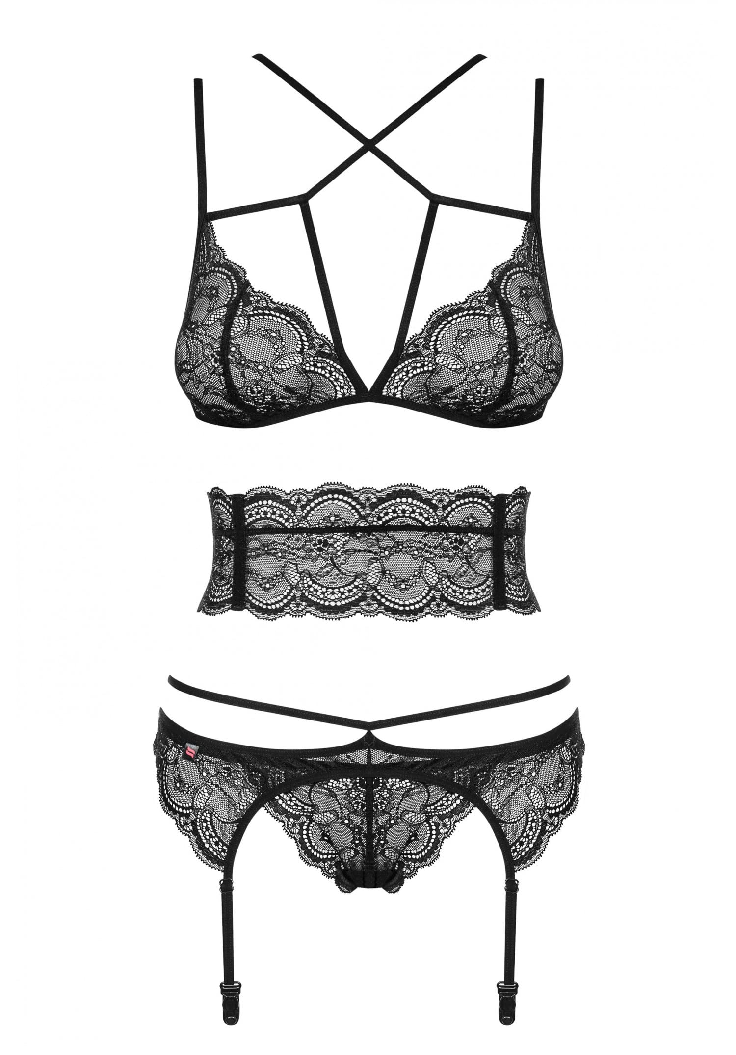 Obsessive verführerisches Damen Dessous-Set aus BH, Bauchgürtel, Strapsgürtel & Tanga