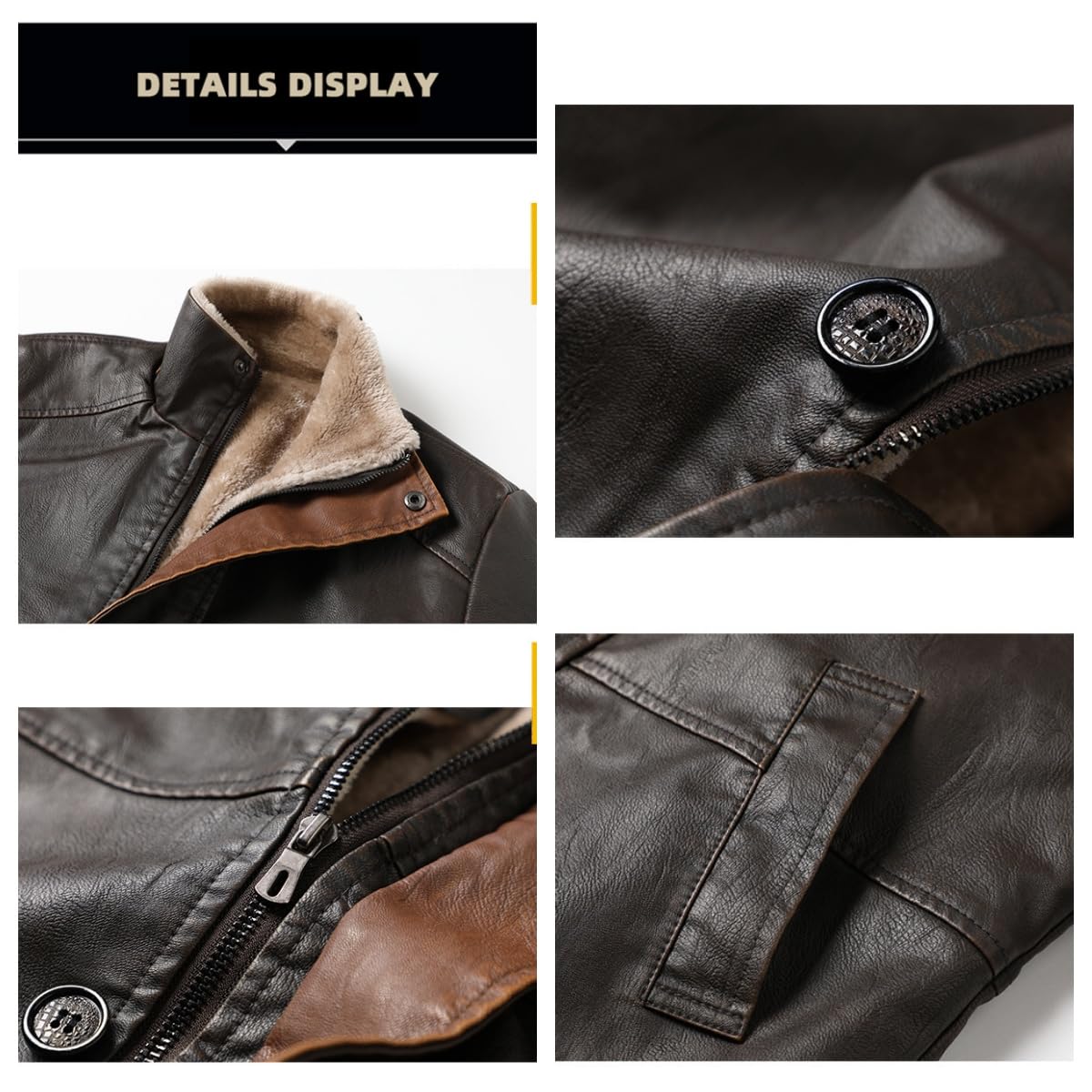 Giacche In Pelle Imbottite Da Uomo Trench In Pelle Da Uomo Giacca Da Motociclista con Collo In Pelliccia Sintetica Trench In Pile Spesso Di Media Lunghezza Foderati In Peluche Sherpa Parka Giacca A