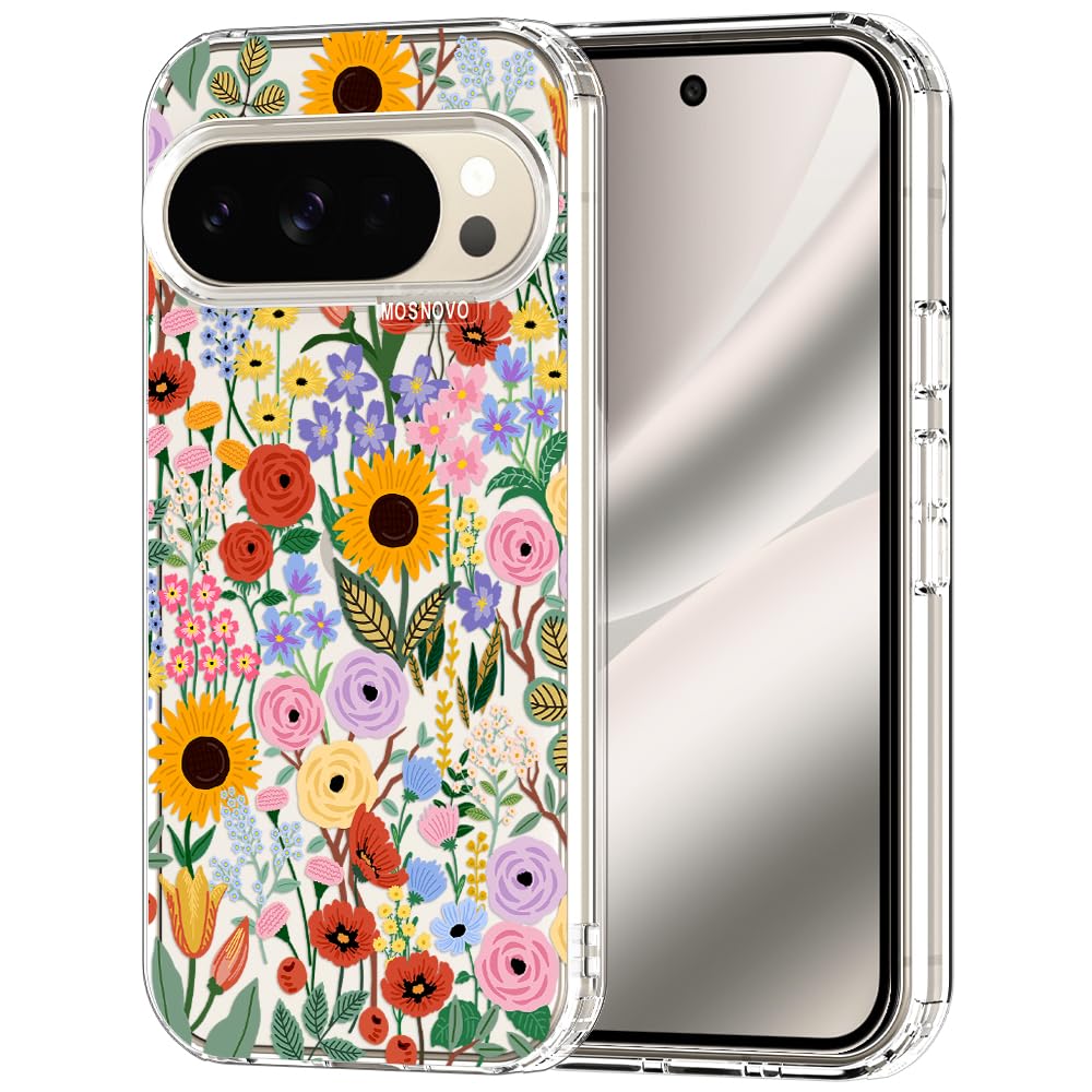 MOSNOVO Case for Google Pixel 9 & Pixel 9 Pro, [Buffertech 6.6ft Military-Grade Drop Protection] [Anti Peel Off Tech] Clear TPU Bumper Phone Case Cover Design - Great Wave — view 67