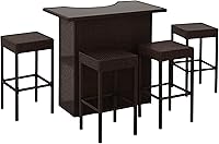 Outsunny 5-Piece Rattan Wicker Bar Height Patio Set with Glass Top, Storage Shelf & 4 Stools - Outdoor Garden Poolside Furniture, Dark Brown