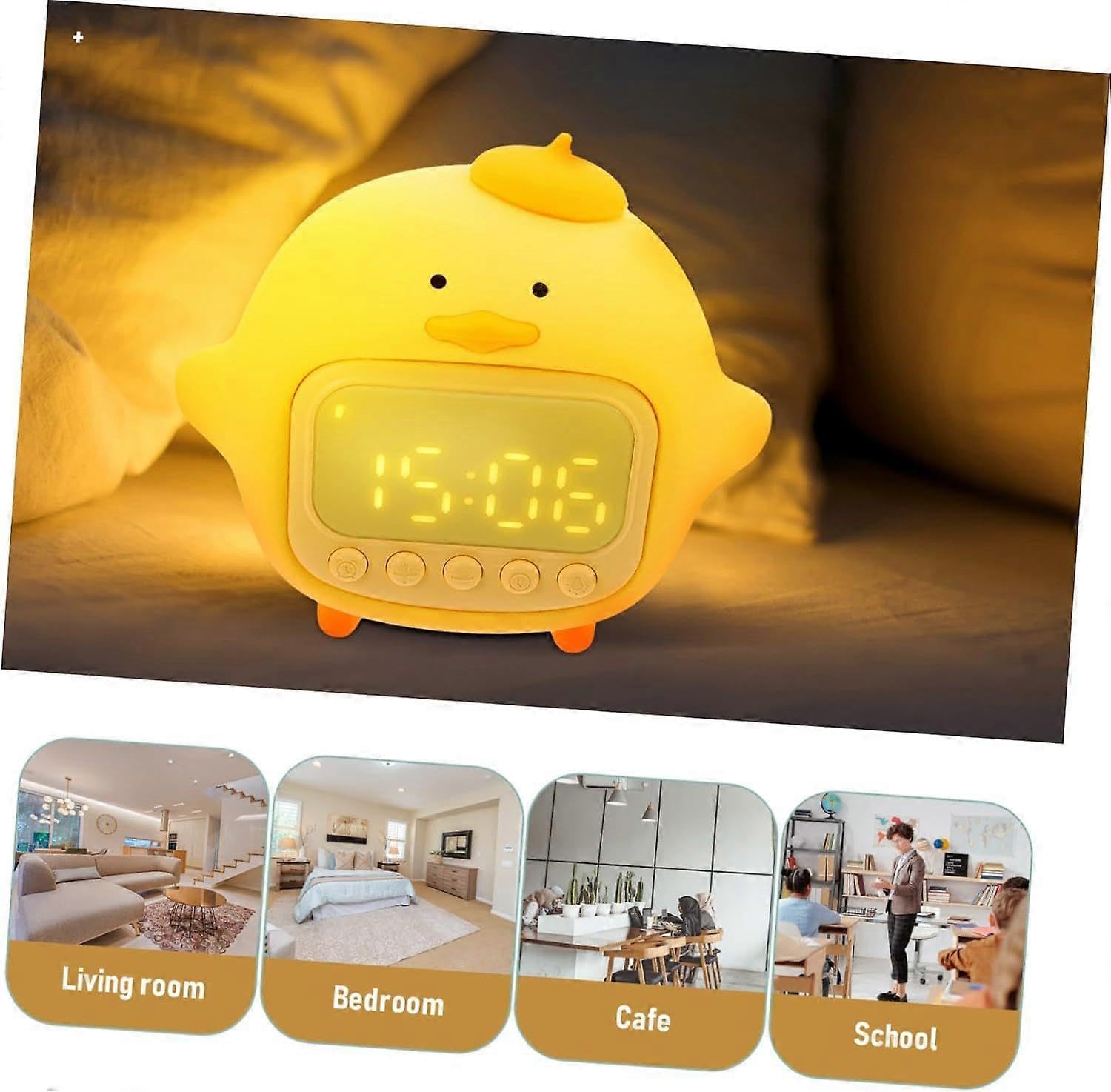 Kinderwecker, pädagogischer Tag-/Nachtwecker mit 5-farbigem LED-Licht, Geschenk für Jungen und Mädchen, 7 Musikarten, zwei Alarme, wiederaufladbar über USB