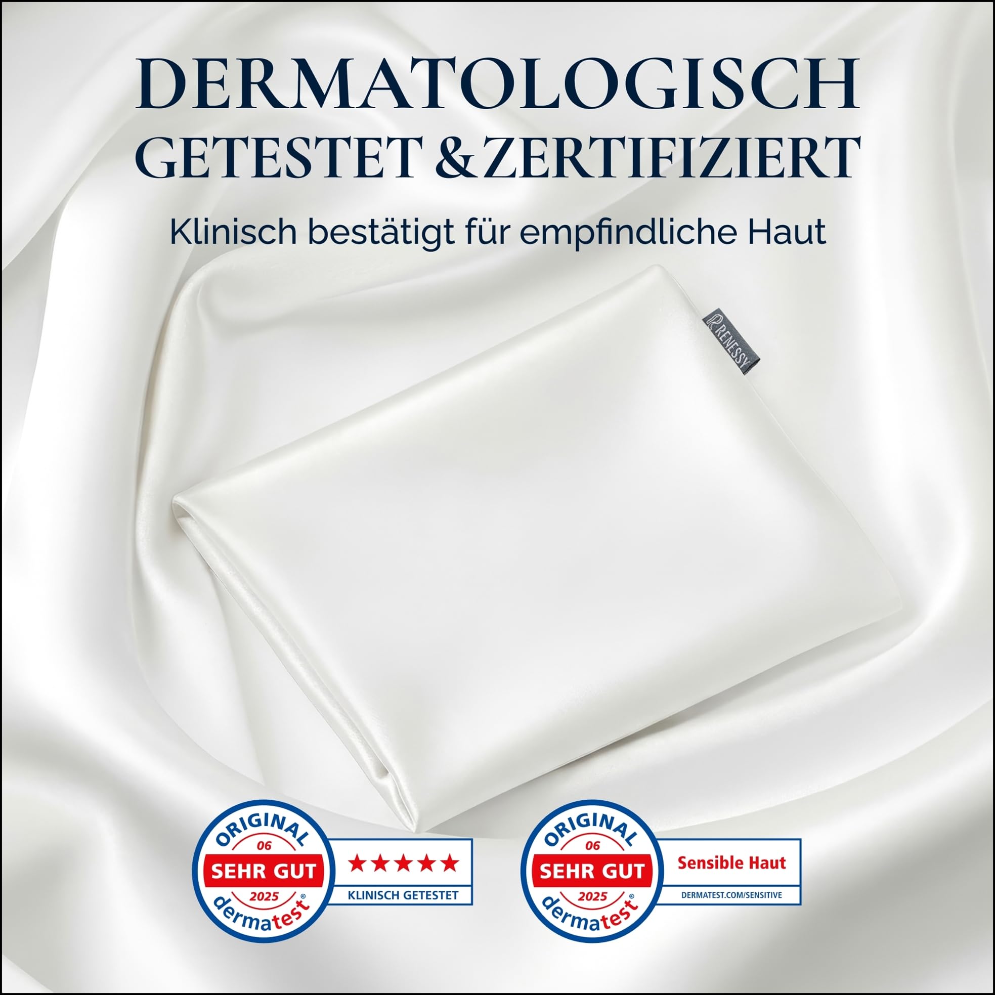 Kissenbezug aus 100% Bio-Seide 40x80cm - 22 Momme Maulbeerseide, Güteklasse 6A, Oeko-Tex zert. in Deutschland - Luxus für Haar und Haut, 1 Stück (Hellgrau)