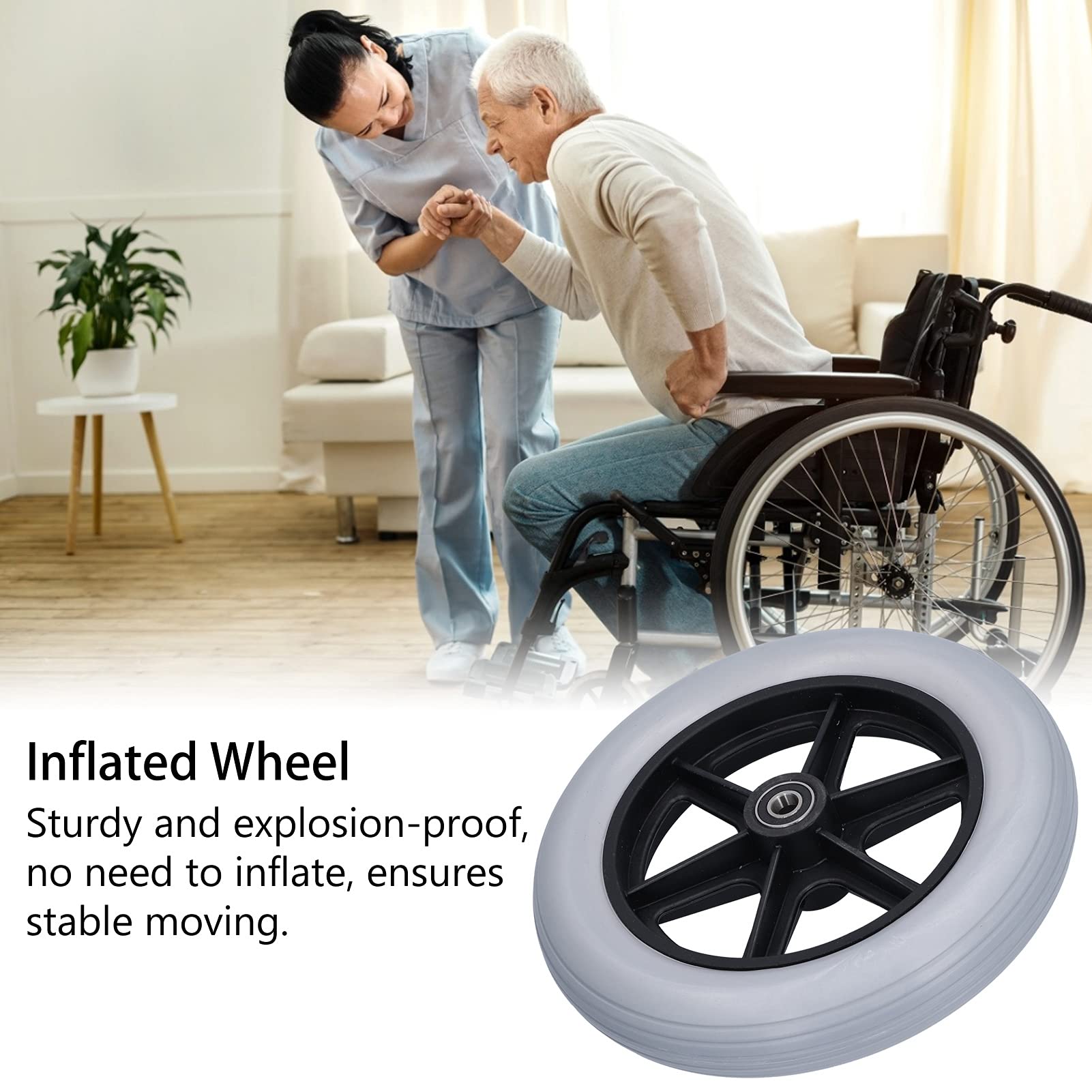 10in Wheelchair Front Wheel Walker Caster Tire Mobility Aid Wheel Wheelchair Accessory 12mm 10x2 6001