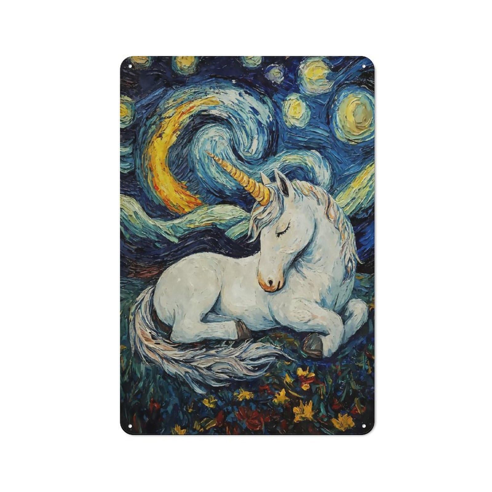 Junmoney Style-9 Creative Unicorn Sleeping Starry Night Metal Desk Wall Sign 30X20cm, Study Room Decor For Home Office, Reading Corner Or Bedroom