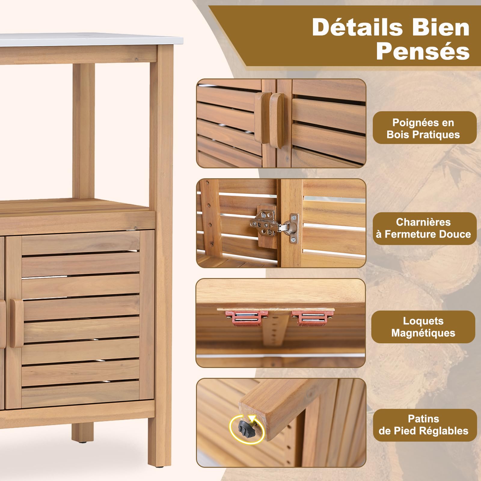 GOPLUS Table de Rempotage en Bois, 88x45x120 CM, Table de Jardinage avec Plateau en Résine Large, Étagère de Rangment Ouverte, Armoire Inférieur pour Outils, Charge 70KG, pour Terrasse, Jardin