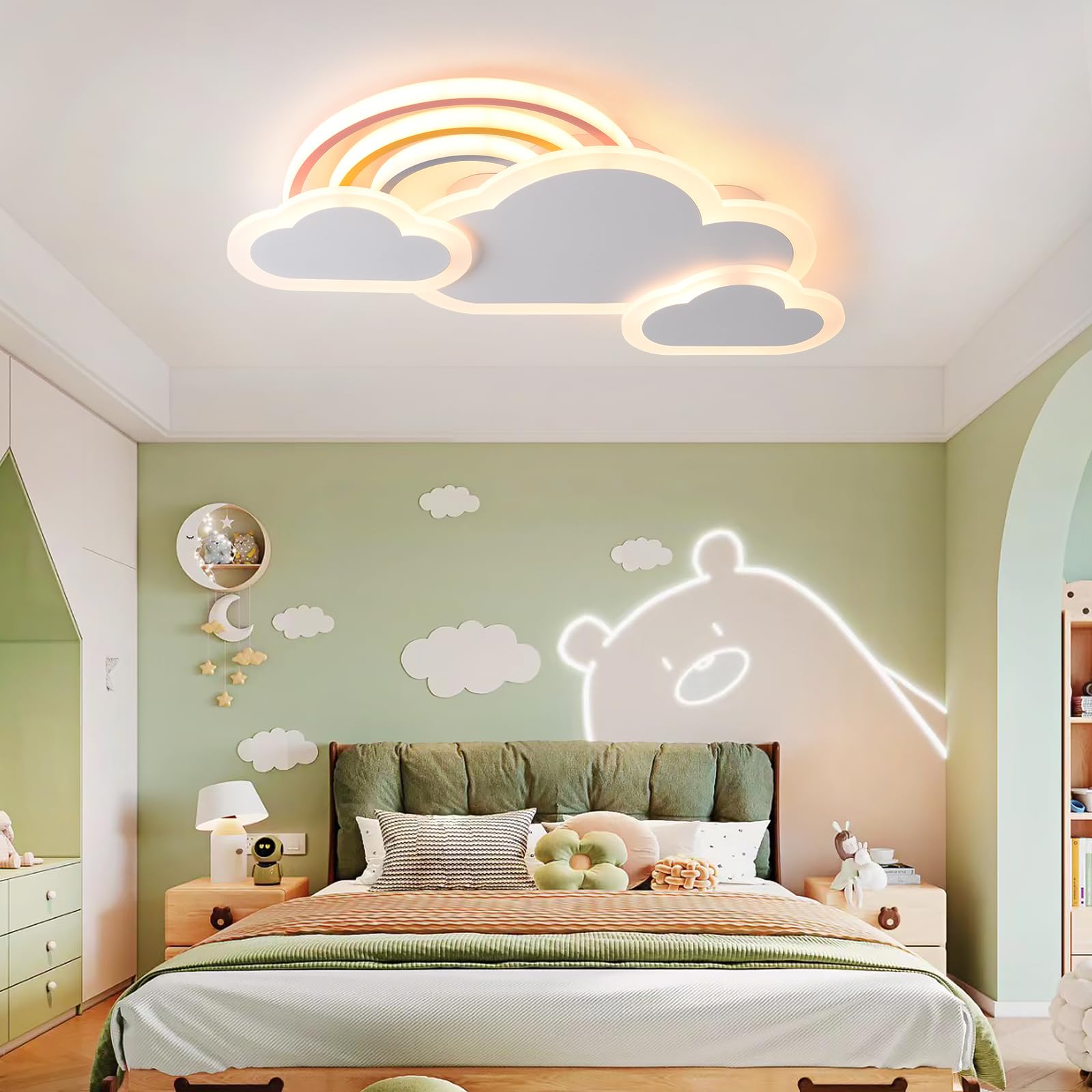 Plafoniera Cameretta Bambini 55cm/30W Dimmerabile Nuvole Arcobaleno Lampada da Soffitto con Telecomando＆APP, Lampade a Soffitto Bambini Ragazzi Ragazze Cameretta, Bianco