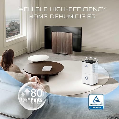 Miniatura 2 de Deshumidificador Energy Star de 80 pintas para sótano, ajuste inteligente de humedad con tanque de agua de 1.32 galones y manguera de drenaje,