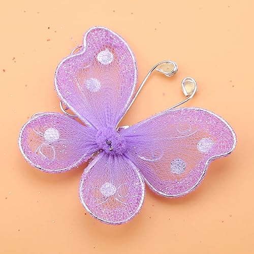 Miniatura 9 de Mariposas de organza, 24 piezas de alambre de malla transparente púrpura con purpurina, mariposas, bodas, fiestas, ropa, decoración, suministros de