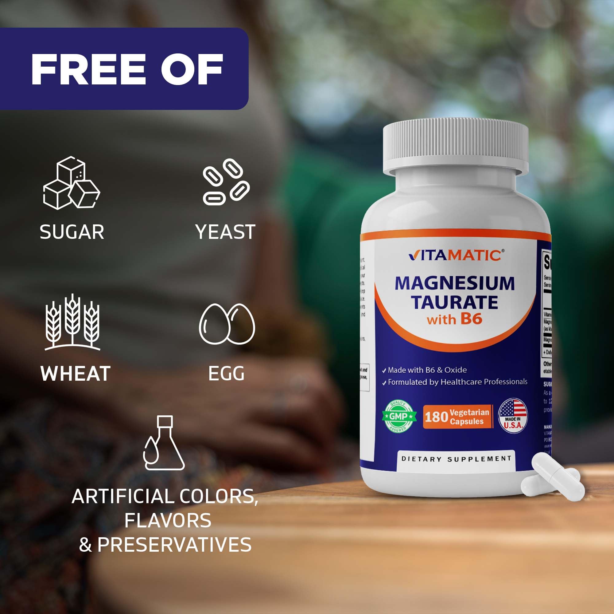Vitamatic Magnesium Taurate 1500mg per Serving - 180 Vegetarian Capsules (Provides 300 mg of Elemental Magnesium) - Added B6 for Maximum Absorption - Supports Muscle, Joint, and Heart Health* — Amazon image 6