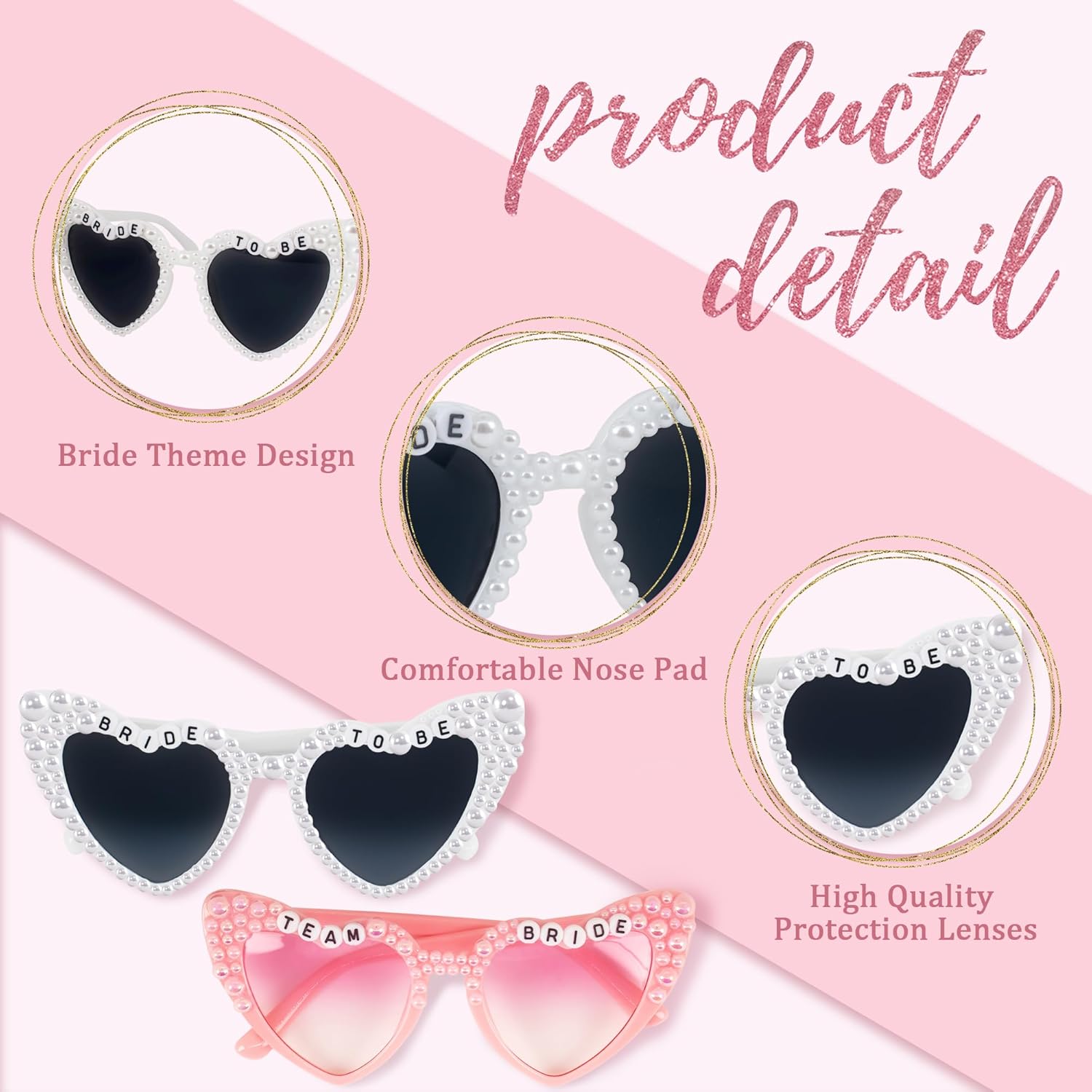 7PCS Bachelorette Sunglasses for Bride to Be, Bride Glasses for Bridal Shower, Bride to Be Gift, Bachelorette Accessories