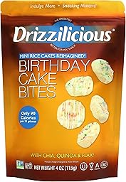 Drizzilicious Birthday Cake Mini Rice Cakes - 4oz (113g) Single Pack | Sinless Chocolatey Snack Bites - Rice Crisps Reinvented | Gluten-Free, Kosher Certified, Dairy-Free