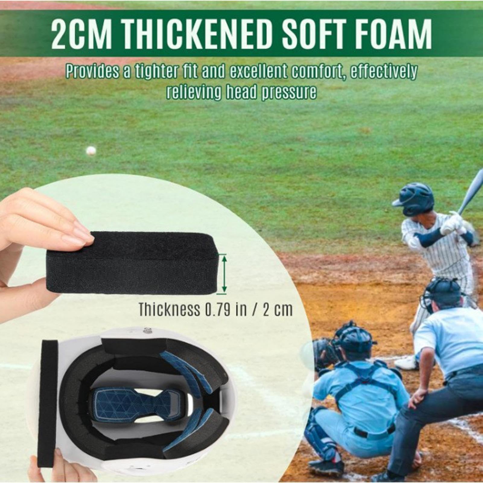 Batting Helmet Padding Kit, Liner for Sports with Backing, 2cm Thickened Soft Pad Function, Adjustable Replacement Accessories for Baseball Softball Catchers Kids Teens Adults Practice