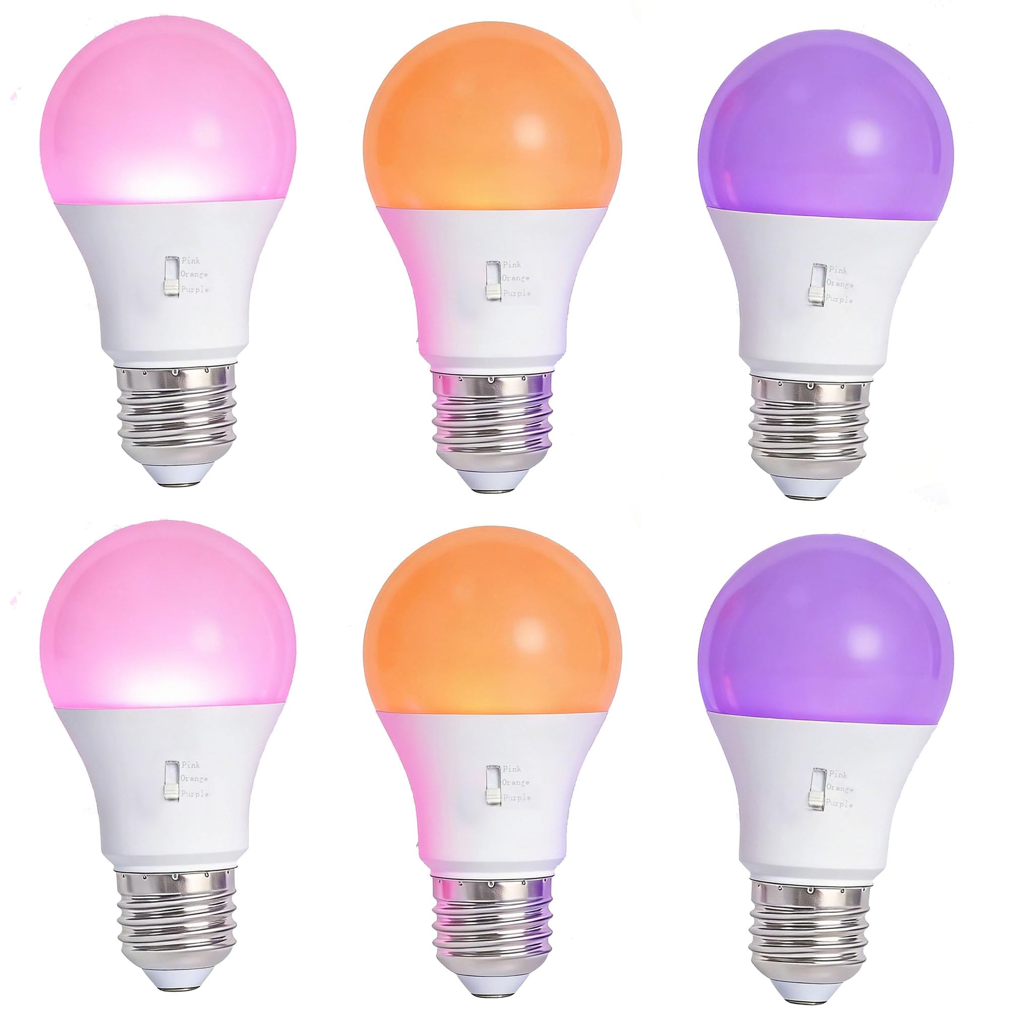 A60 LED Colored Light Bulbs, 3Colors in one,9W - 60W Equivalent, 3CCT Non-Dimmable, E27 Standard Base, Indoor, Christmas, Decoration, Party, Holiday, Event, Home Lighting (6, 3CCT Pink Orange Purple)