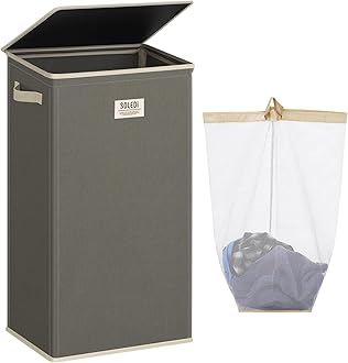 SOLEDI Laundry Hamper with Lid 100L Large & Tall Collapsible Laundry Basket, Clothes Hamper with Bag Removable Easy to Carry, Dirty Hampers for Bedroom, Bathroom, Dorm, College, Cement