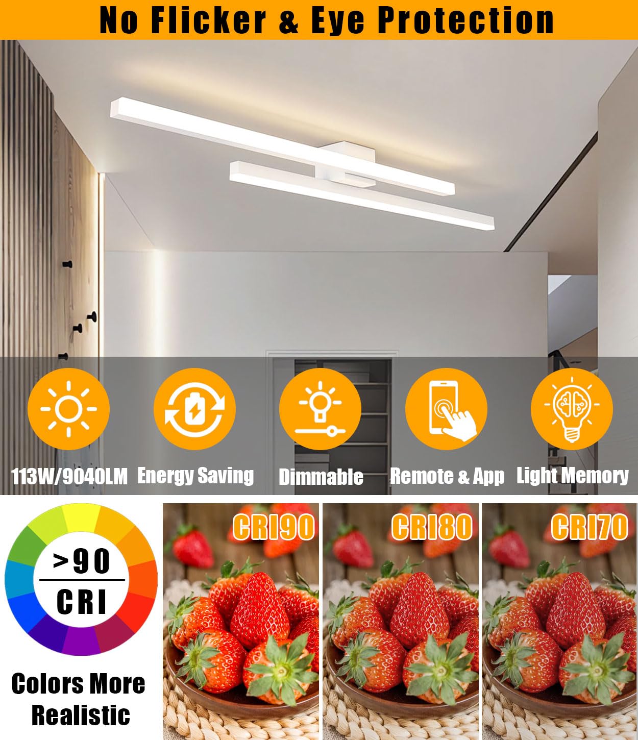 Nowoczesne liniowe lampy sufitowe LED, oświetlenie korytarza z funkcją ściemniania, czarne oprawy oświetleniowe do montażu wpuszczanego z pilotem, biały żyrandol sufitowy do sypialni (Biały, 2 głowy)