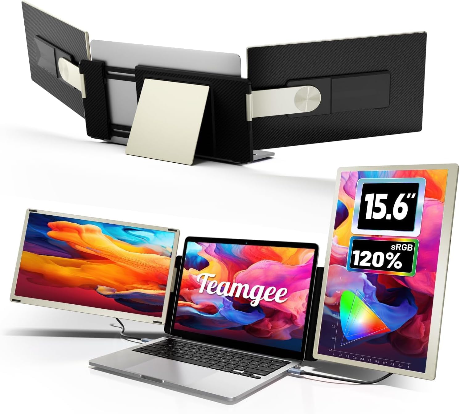 Portable Monitor for All Laptops, 15.6" 1080P FHD IPS 120% sRGB, 235° Rotation, Detachable, Plug & Play, Compatible with Windows/Mac/Chrome/PC