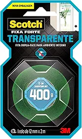 Scotch, 3M, Fixa Forte, Fita Dupla Face, Transparente, 12mm x 2m