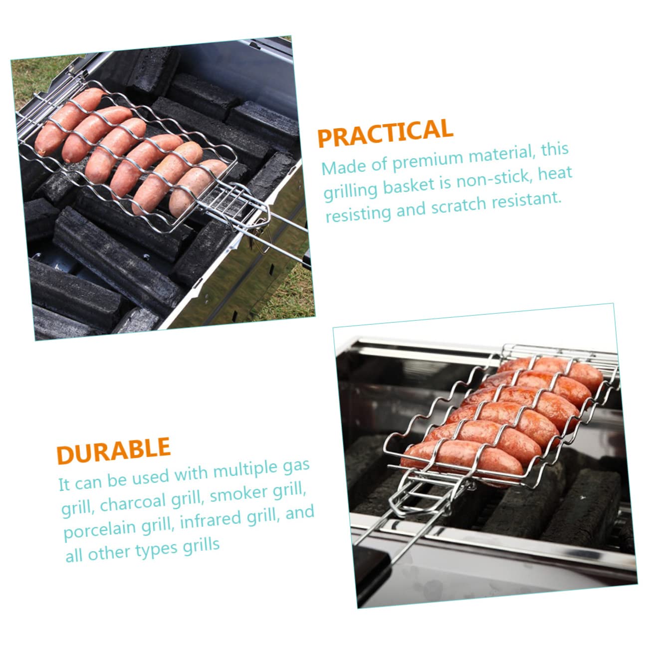 Kosz do grillowania z siatką, Siatka do grilla BBQ z siatką na kiełbaski do biwakowania na świeżym powietrzu, wielokolorowa
