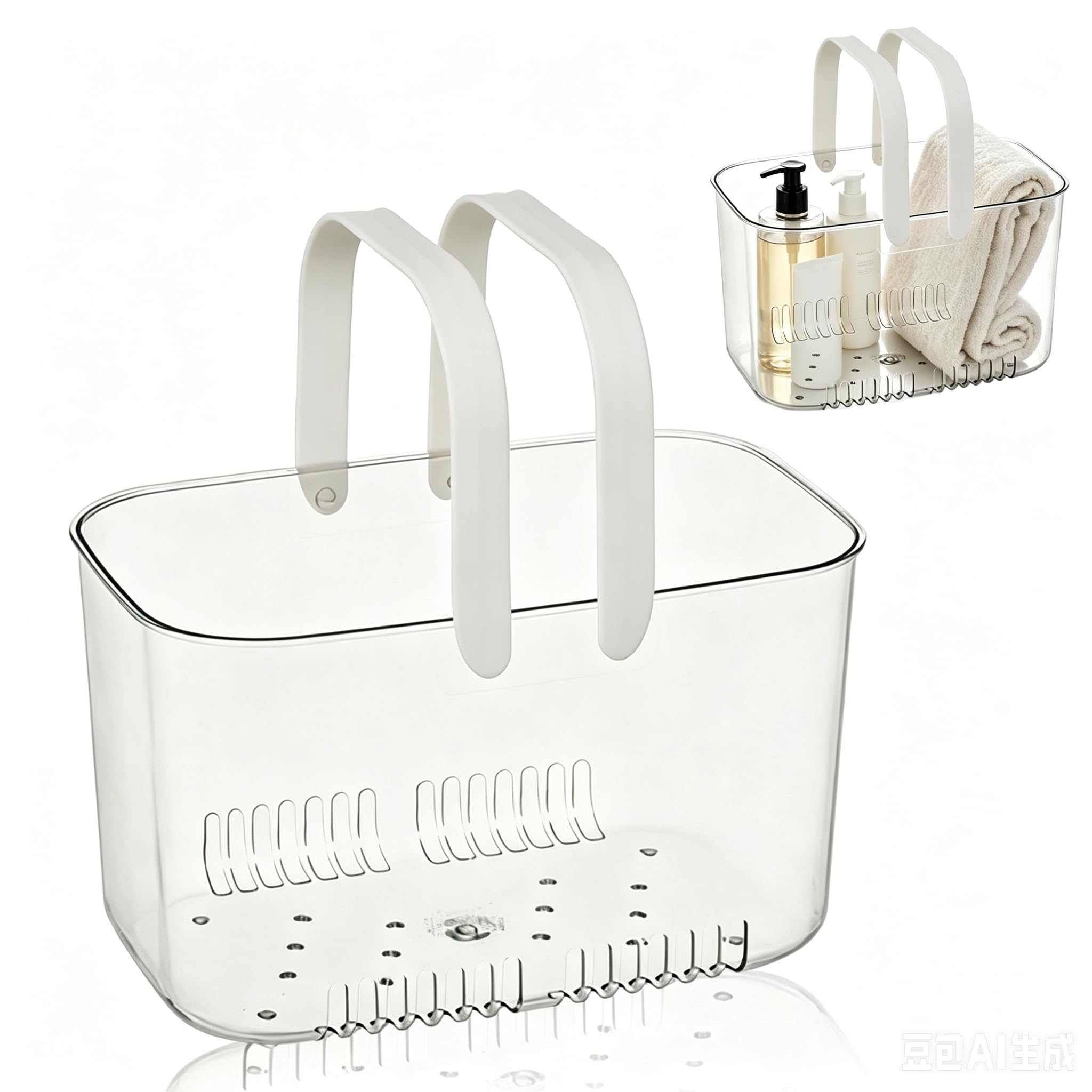 Cesto caddy doccia portatile, bidoni della doccia cesto in plastica cesto trasparente con manico di cestini di stoccaggio delle organizzatore in plastica per uso quotidiano (Bianco)