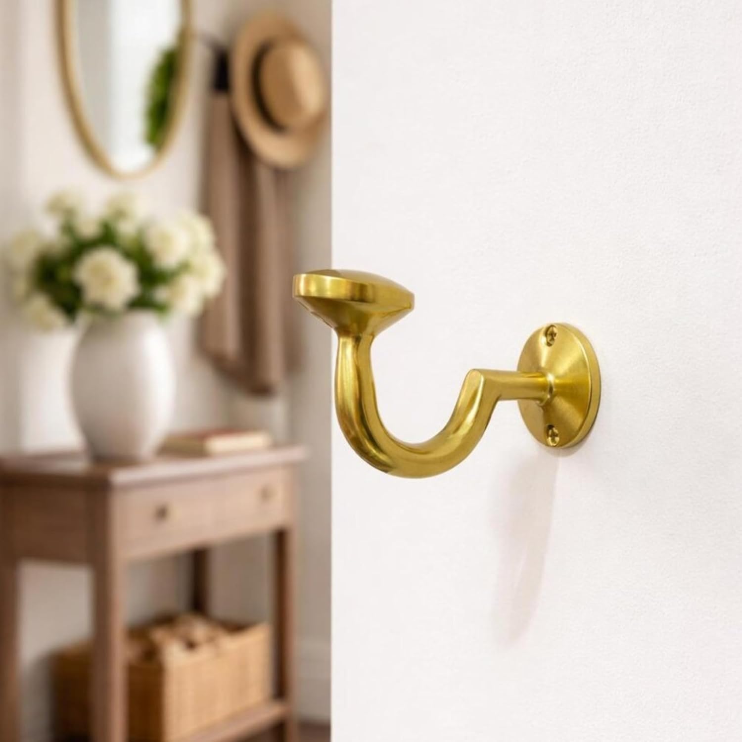 Set of Unlacquered Brass Wall Hooks, Handmade Wall Mounted for Coat Hook for Bathroom, Kitchen, Entryway & Curtain Rods (3 Hooks)