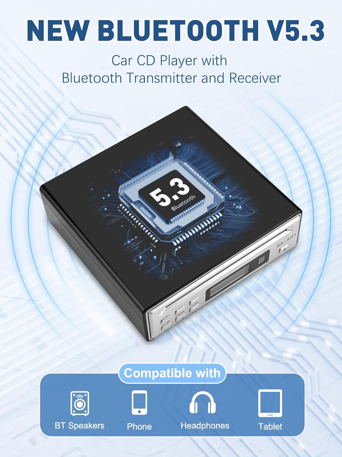 HiFi CD Player for Home, CD Ripper, Bluetooth Car CD Player with USB Ripping, Rip CD to USB, External High-Fidelity Player for Car with Optical, AUX outputs, Bluetooth Transmitter/Receiver