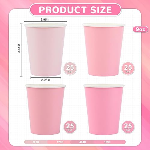 Miniatura 2 de 100 vasos de papel rosa de 9 onzas, vasos de fiesta de color rosa degradado, tazas de café desechables, tazas de café para el día de San Valentín,