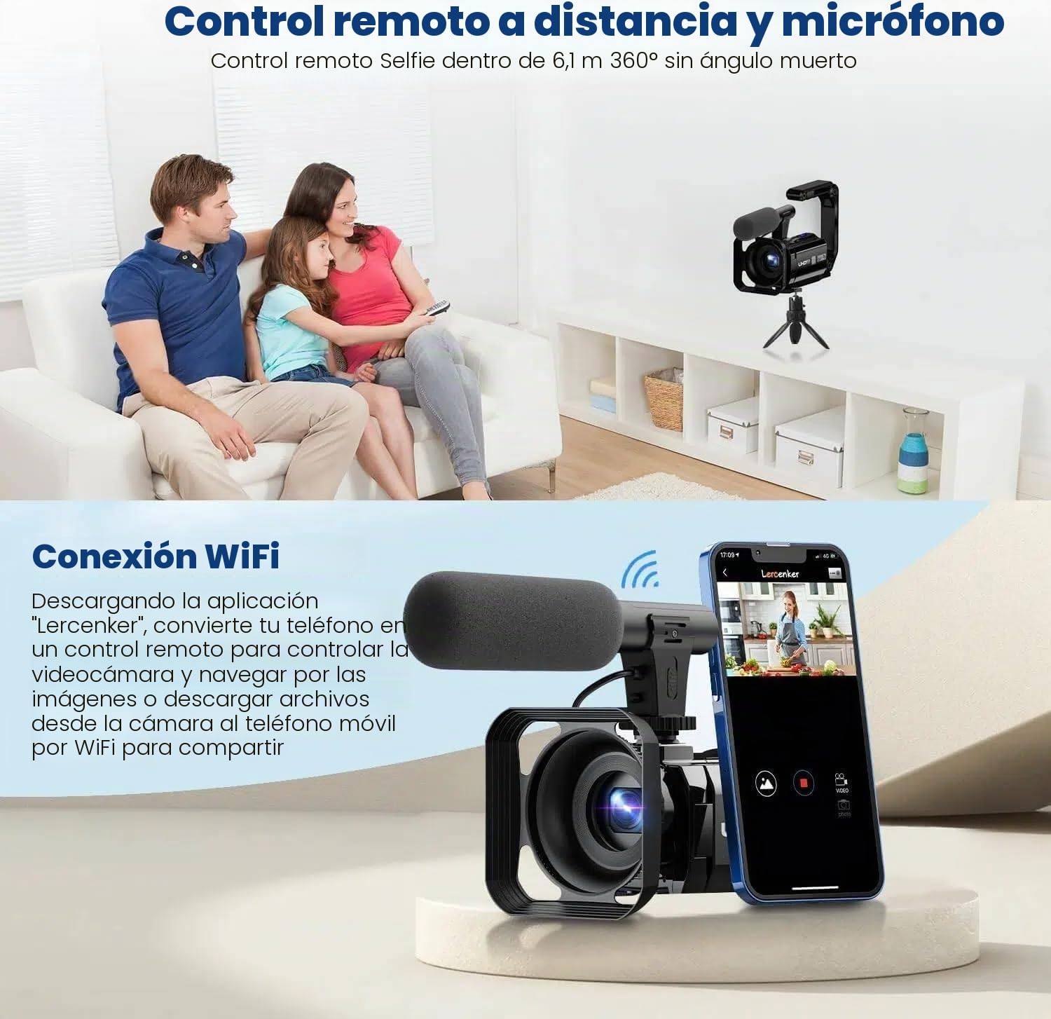 5K Cámara de Vídeo Videocámara 56MP WiFi Doble Lente Cámara Vlogging para Youtube con 16X Visión Nocturna Infrarroja, Pantalla Táctil 3" Camcorder con 2 Baterías, Tarjeta 64GB, Mando a Distancia