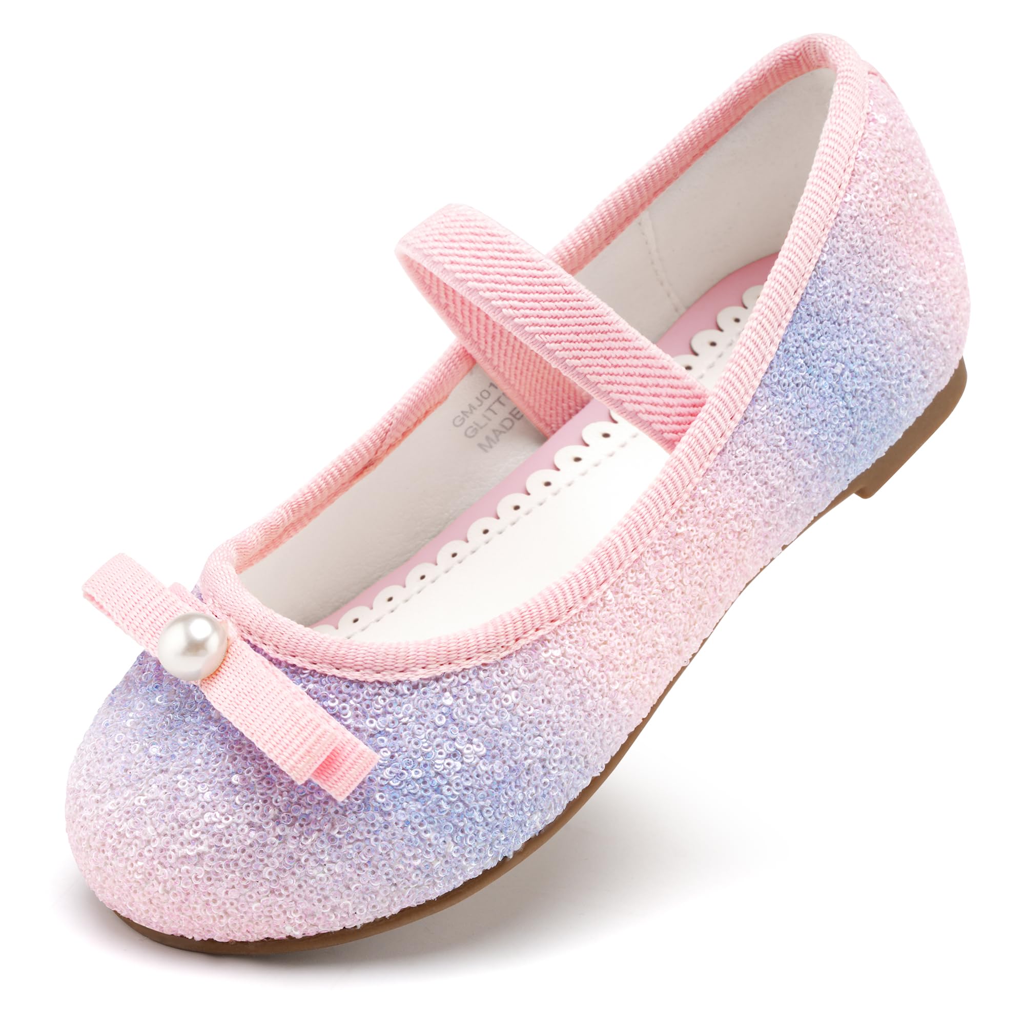 Stelle Girls Glitter Dress Shoes Flower Wedding Mary Jane Ballet Flats with Strap Toddler/Little/Big Kids